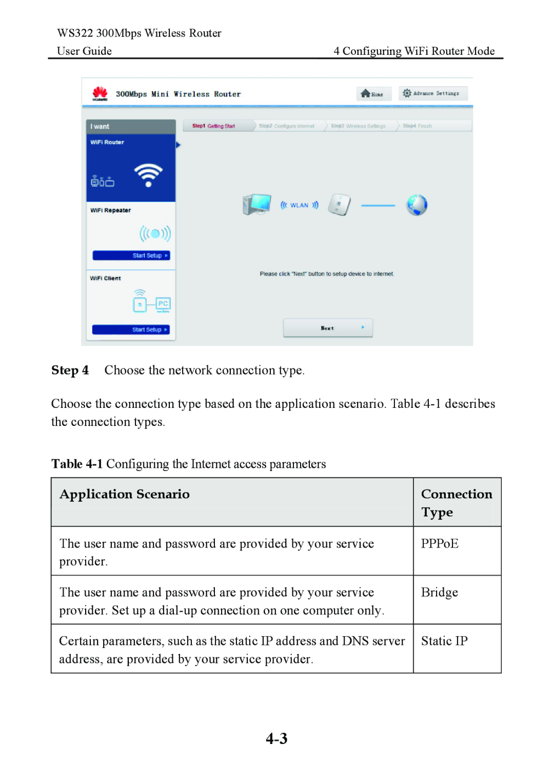 Huawei WS322 manual Application Scenario Connection Type 