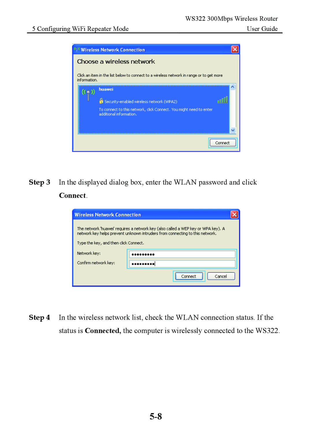 Huawei WS322 manual Configuring WiFi Repeater Mode User Guide 