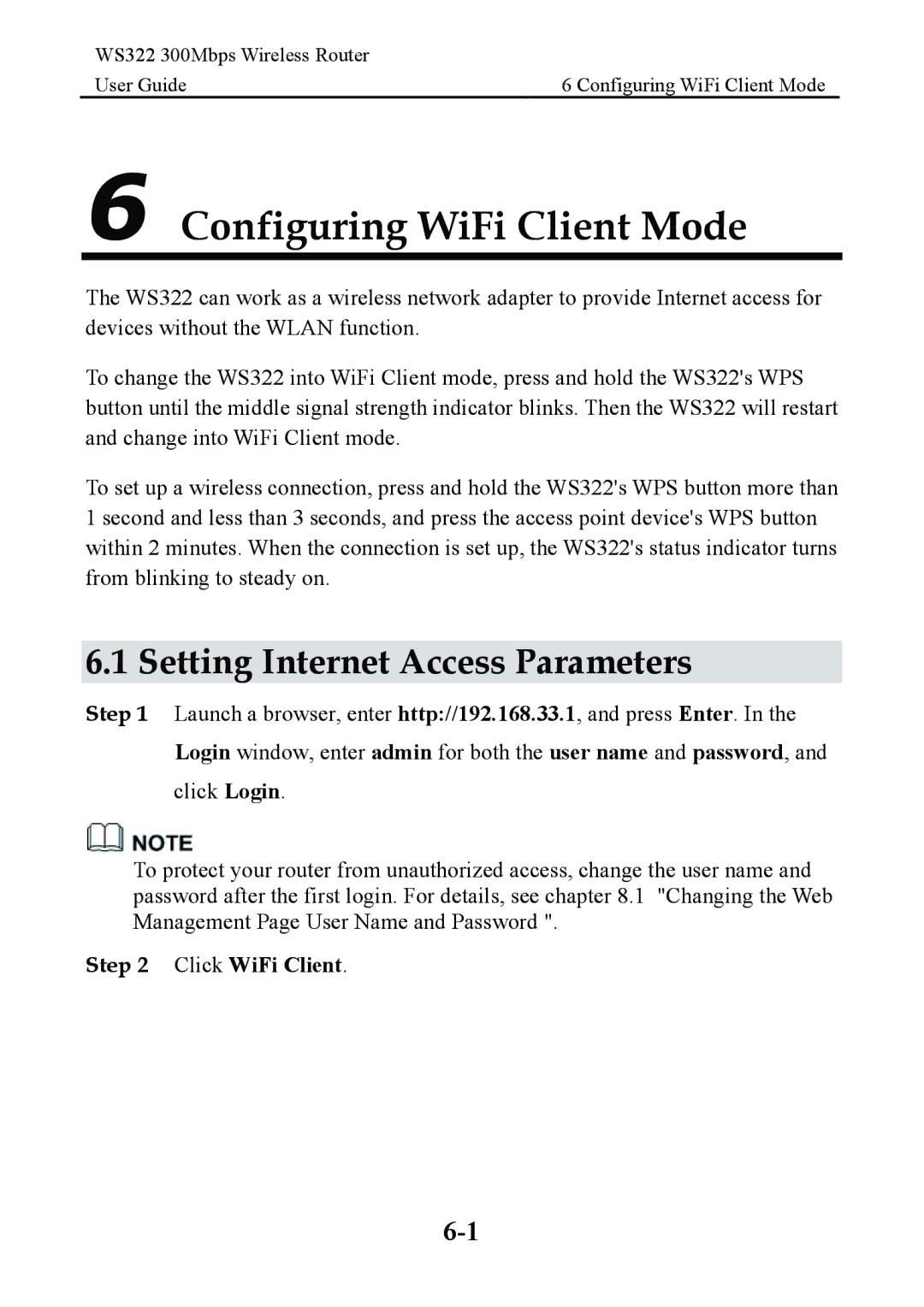 Huawei WS322 manual Configuring WiFi Client Mode, Click WiFi Client 