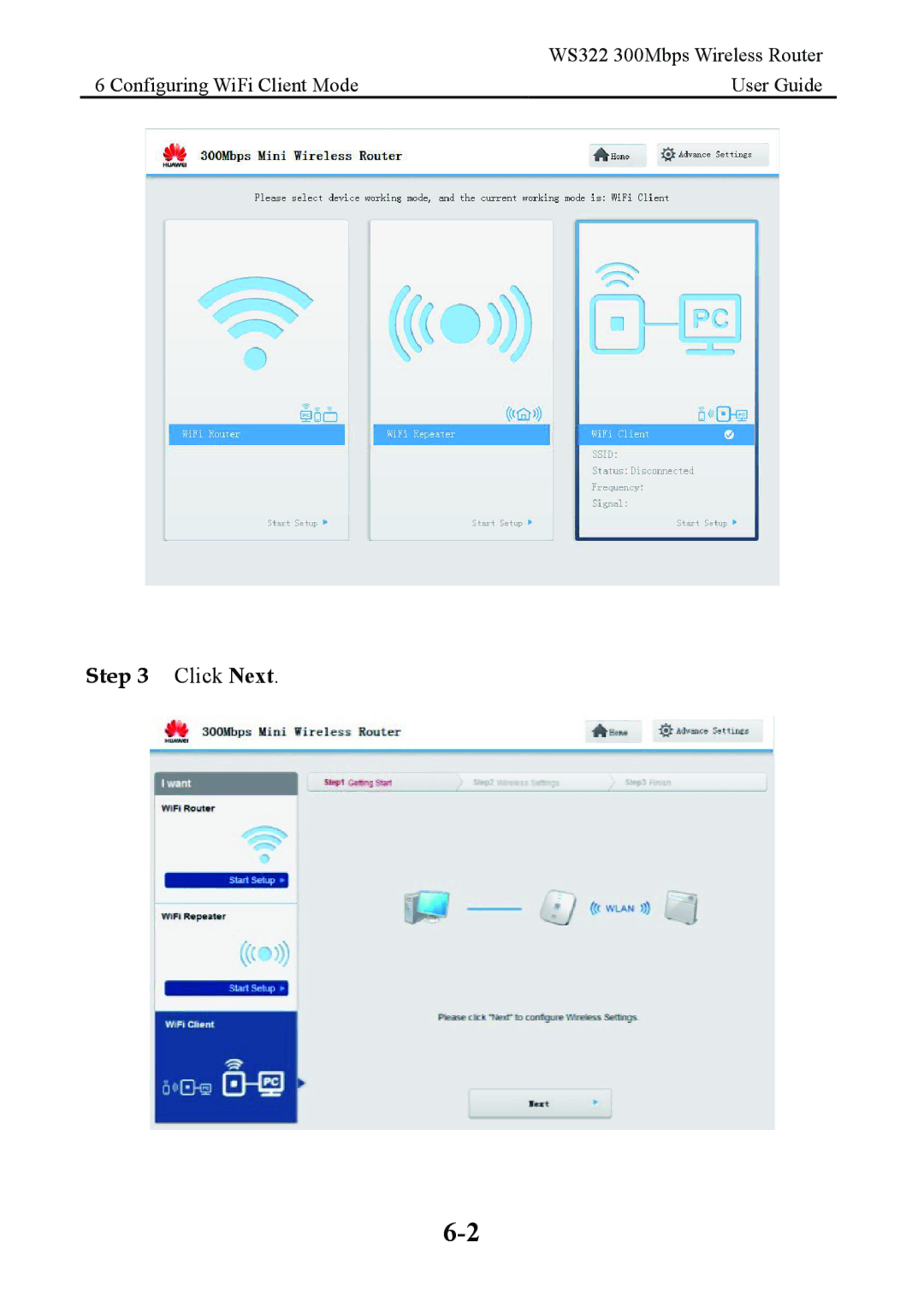 Huawei WS322 manual Configuring WiFi Client Mode User Guide 