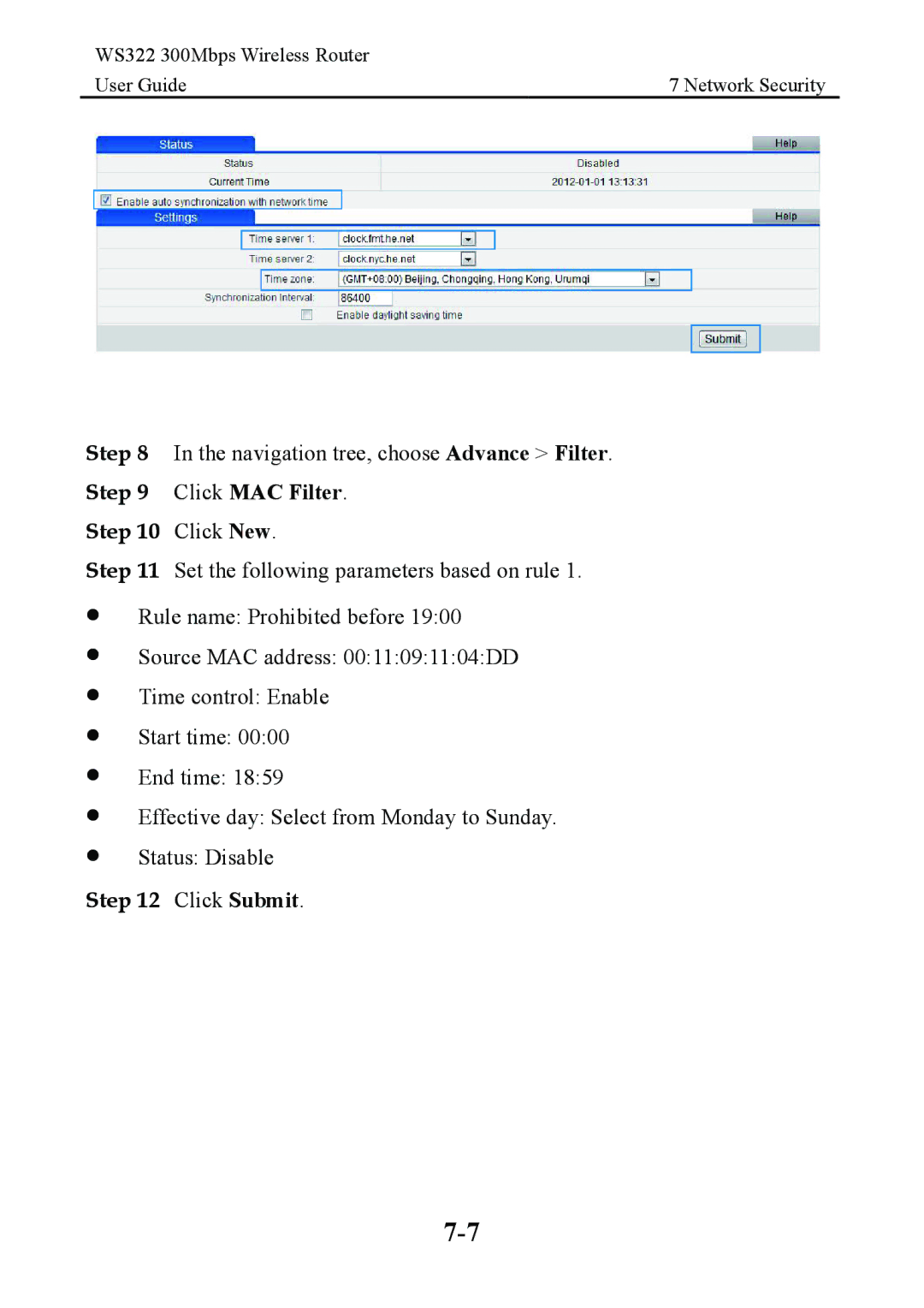 Huawei WS322 manual Click MAC Filter, Click New 