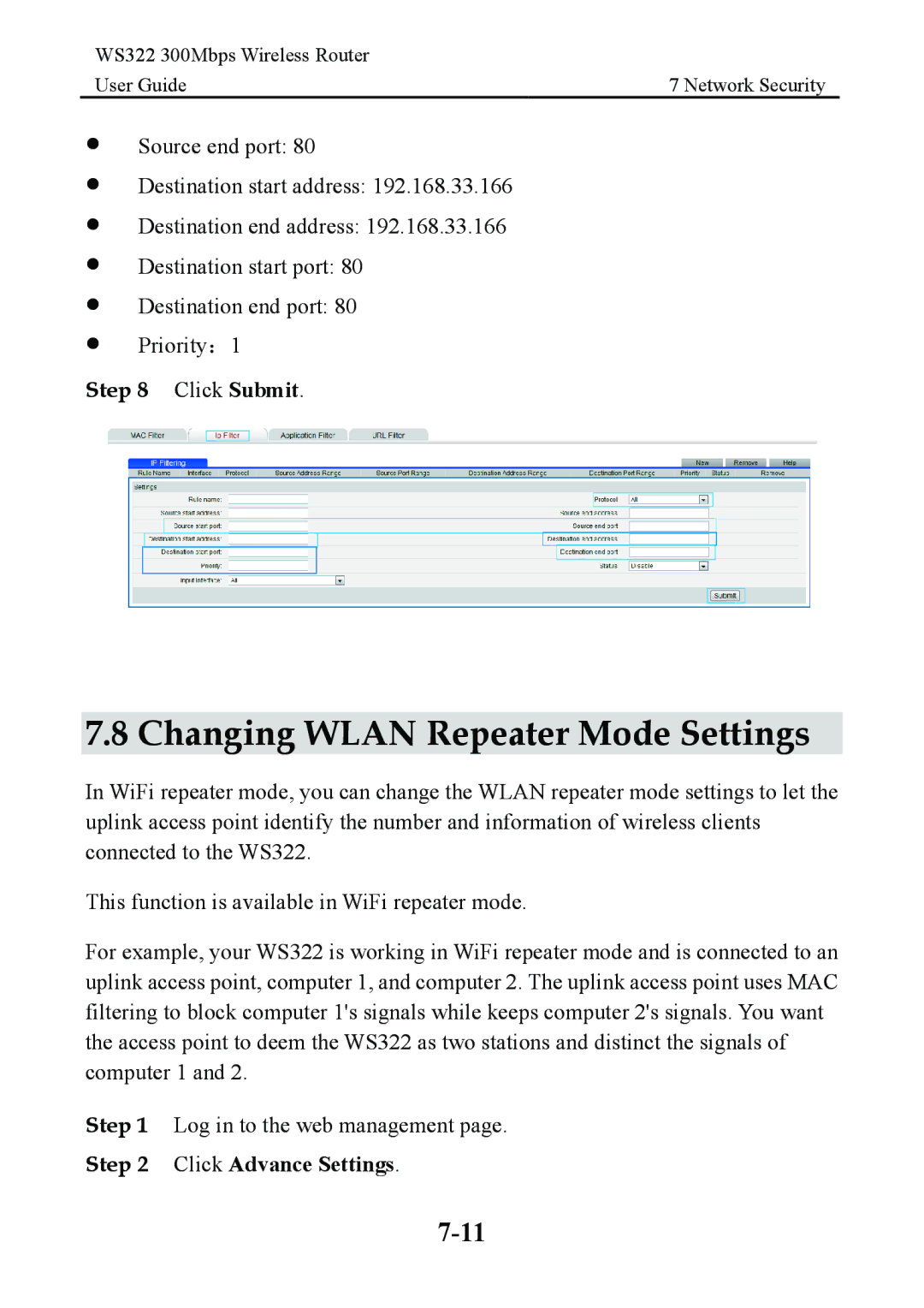 Huawei WS322 manual Changing Wlan Repeater Mode Settings 