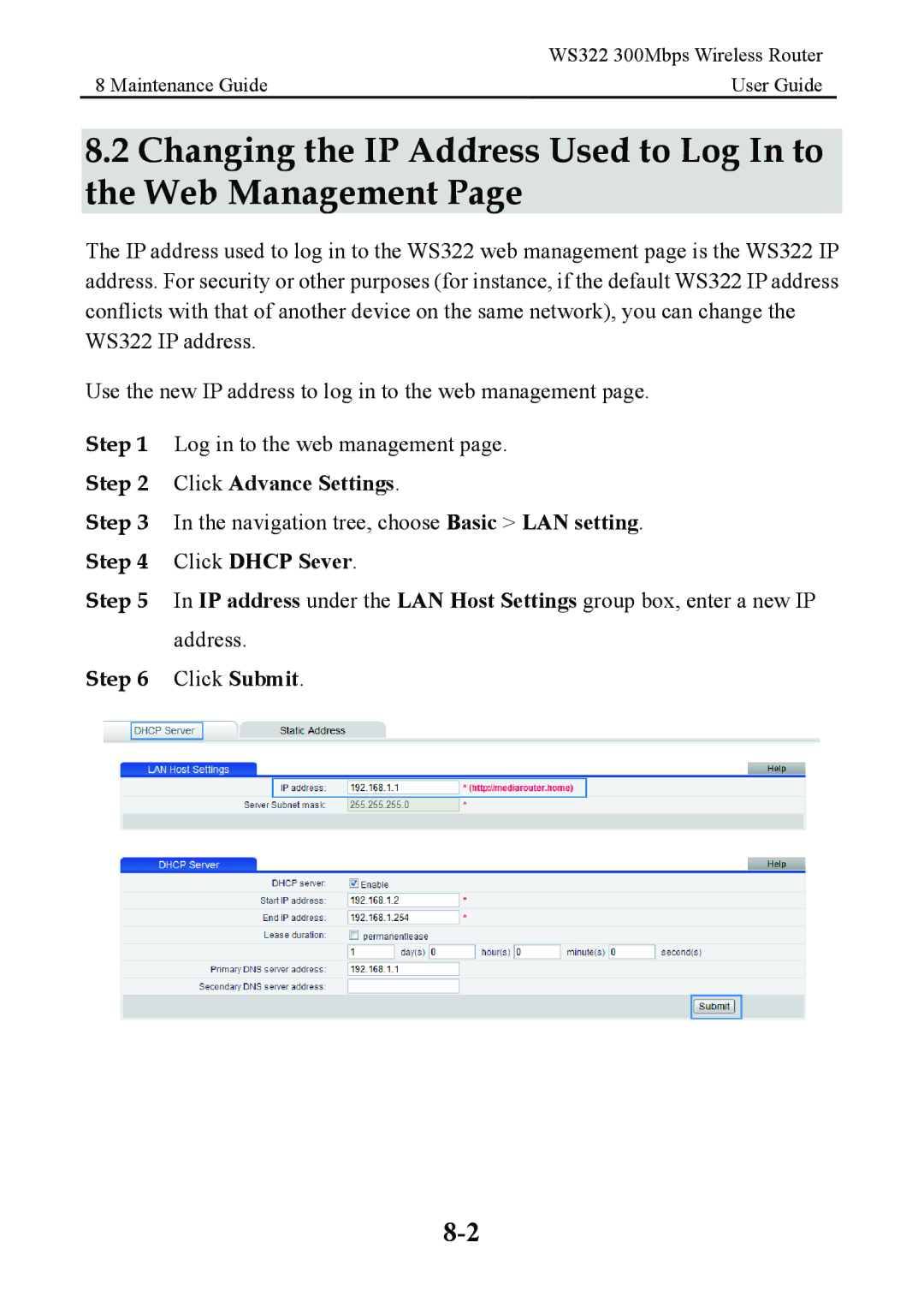 Huawei WS322 manual Changing the IP Address Used to Log In to the Web Management 