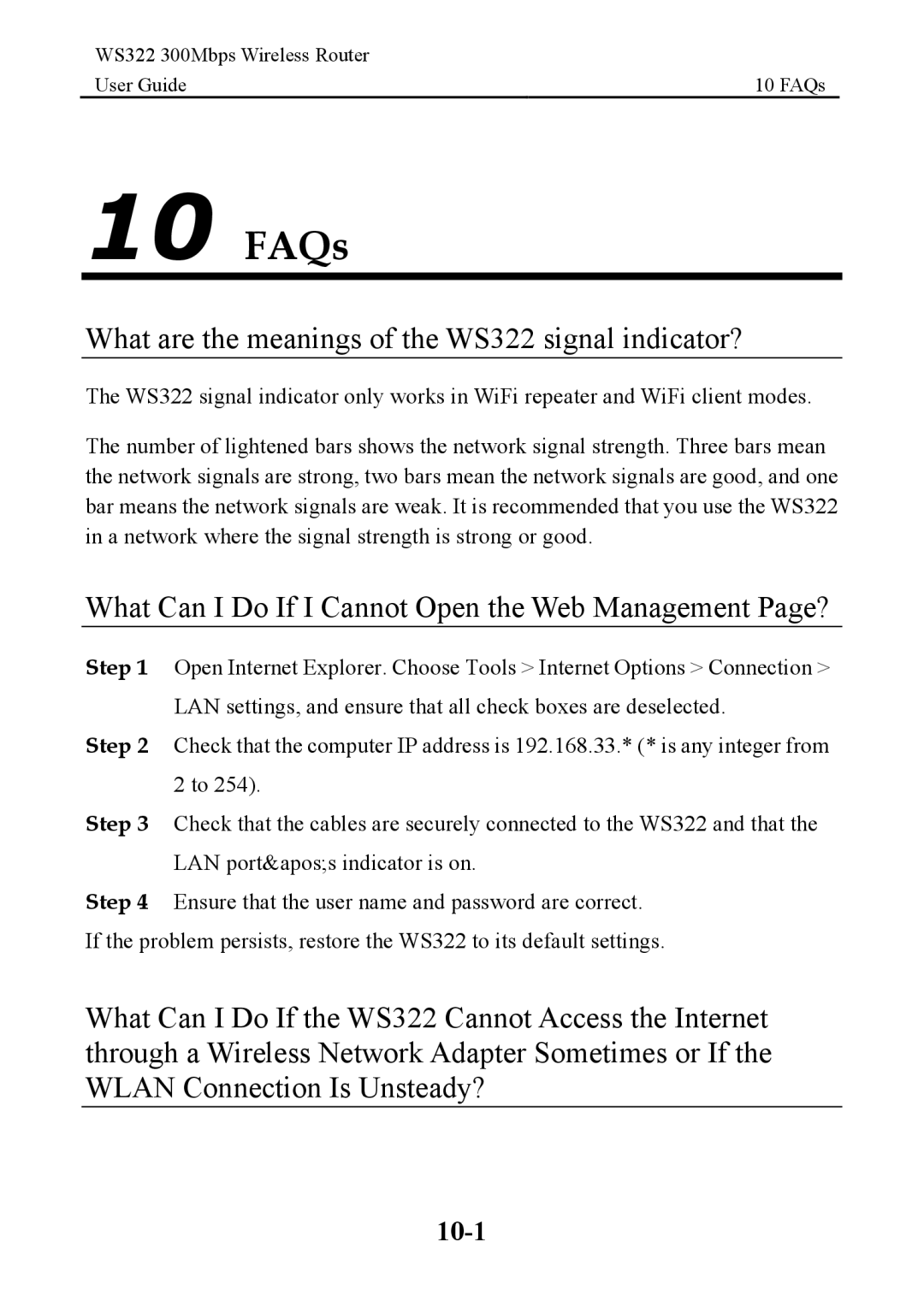 Huawei manual FAQs, What are the meanings of the WS322 signal indicator? 