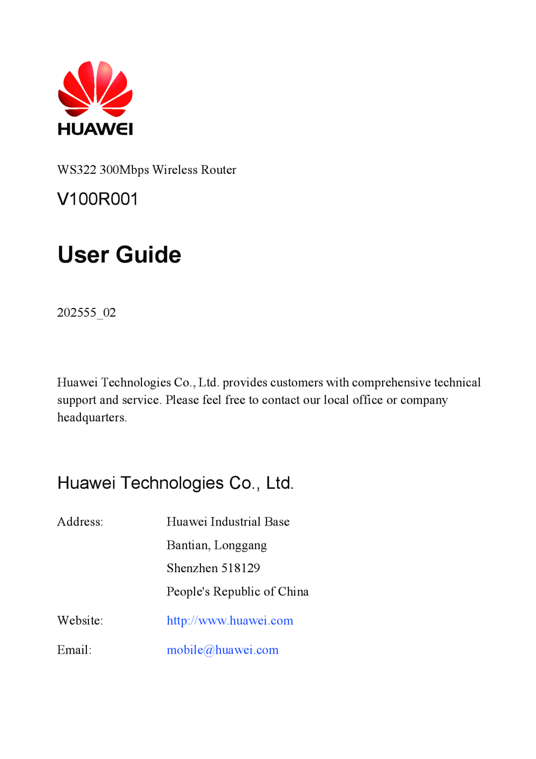 Huawei WS322 manual User Guide, V100R001, mobile@huawei.com 