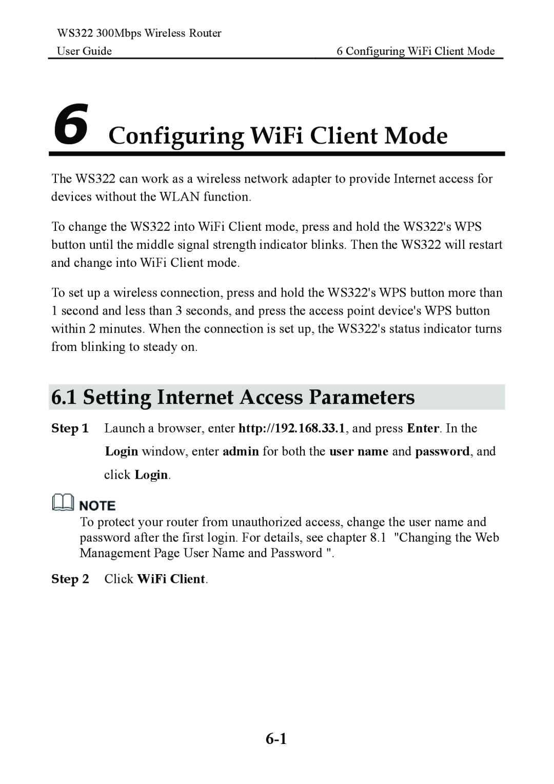 Huawei WS322 manual Configuring WiFi Client Mode, Setting Internet Access Parameters, Click WiFi Client 