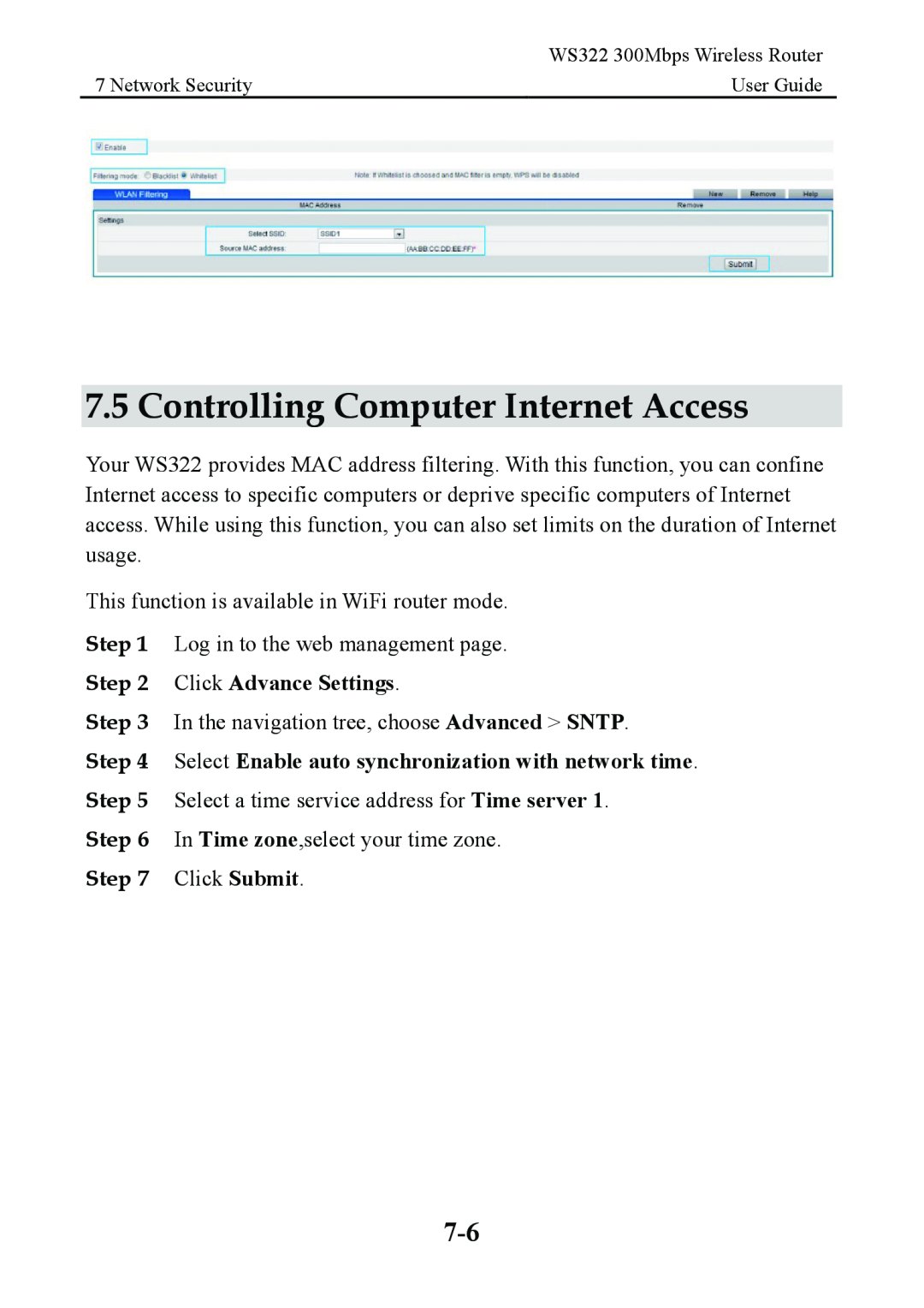 Huawei WS322 manual Controlling Computer Internet Access, Click Advance Settings, Click Submit 