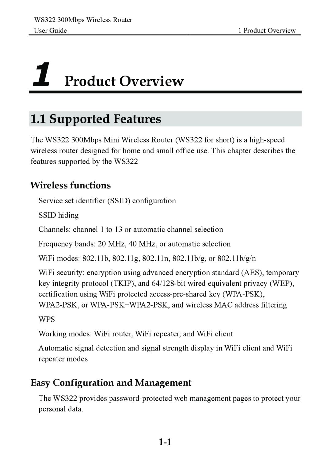 Huawei WS322 manual Product Overview, Supported Features, Wireless functions, Easy Configuration and Management 