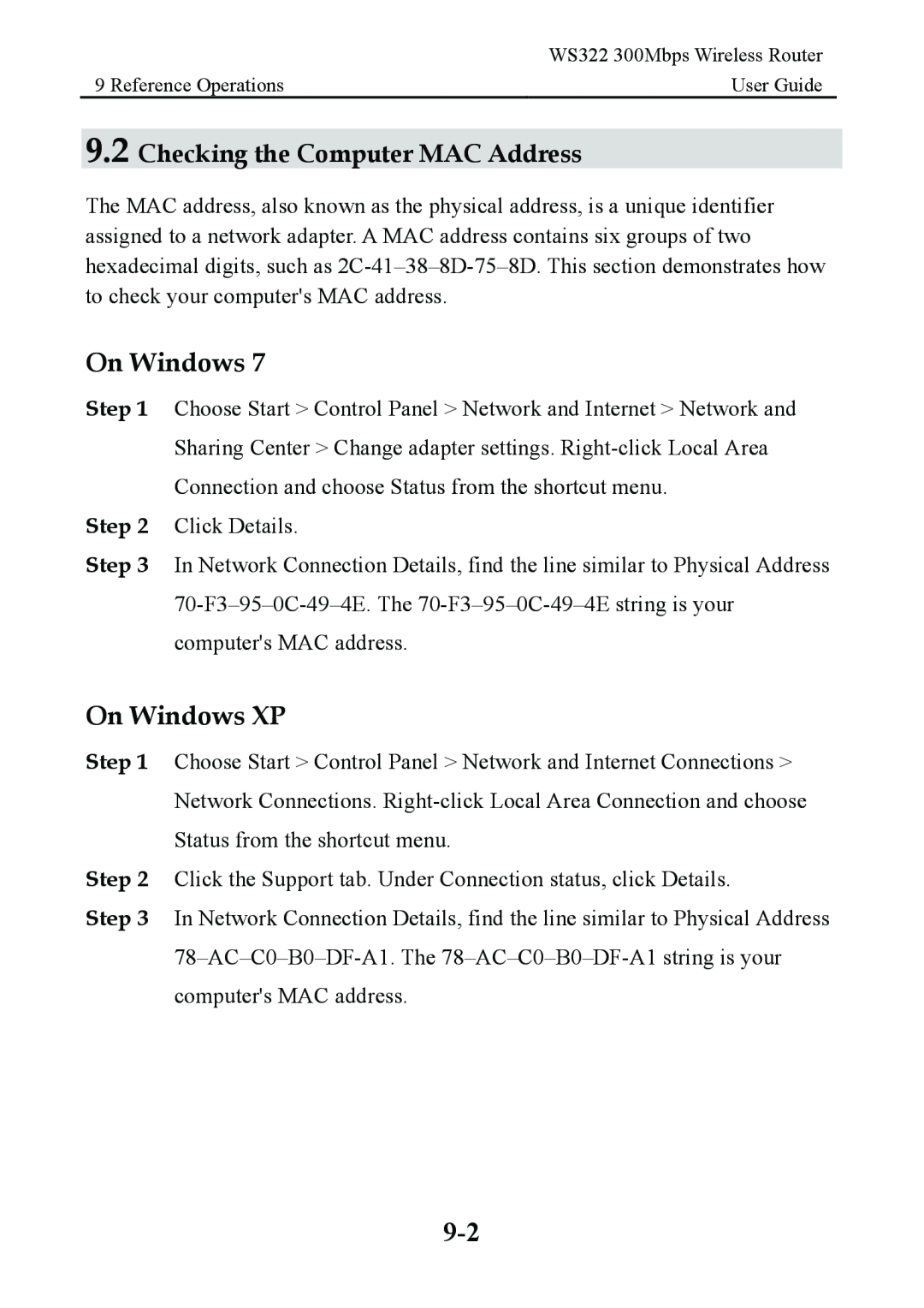 Huawei WS322 manual On Windows XP, Checking the Computer MAC Address 