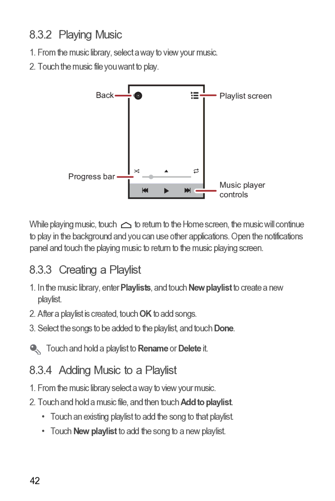 Huawei Y210 manual Playing Music, Creating a Playlist, Adding Music to a Playlist 