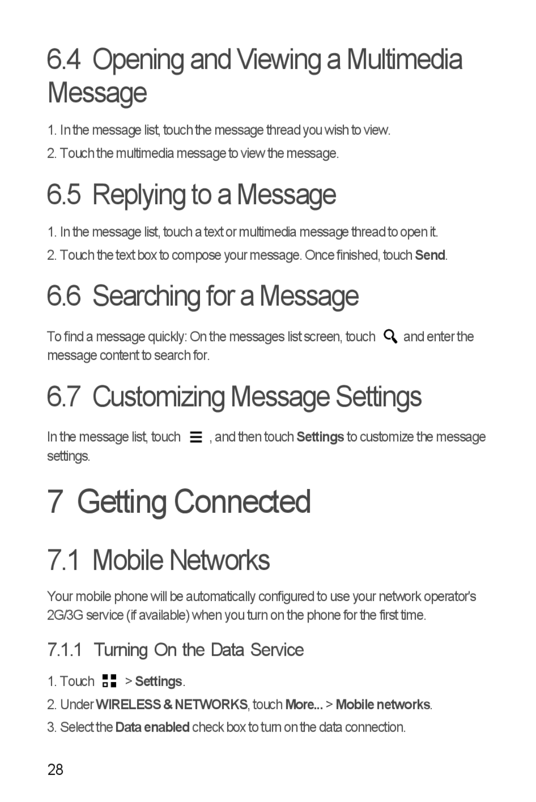 Huawei Y300 manual Getting Connected 