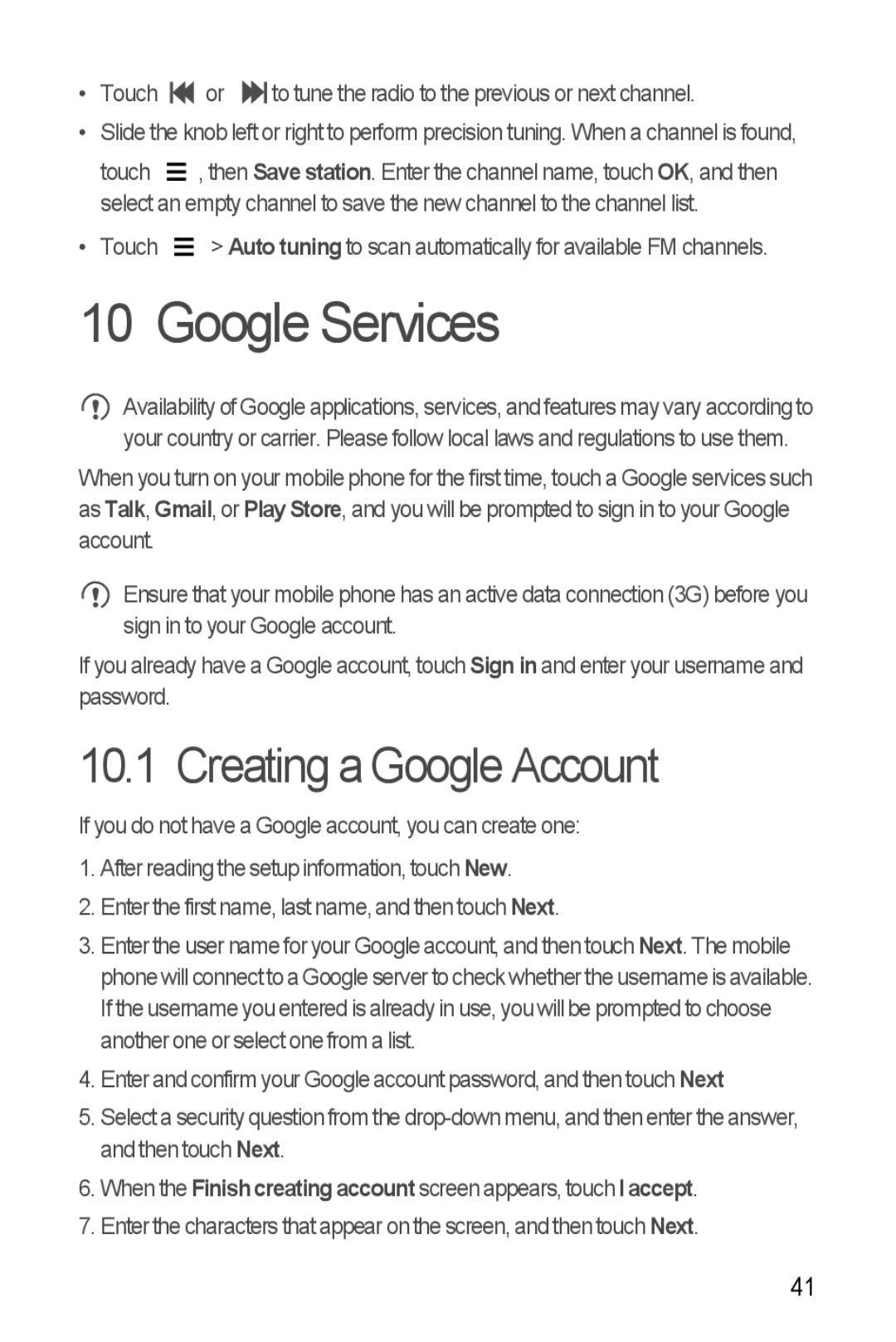 Huawei Y300 manual Google Services, Creating a Google Account 