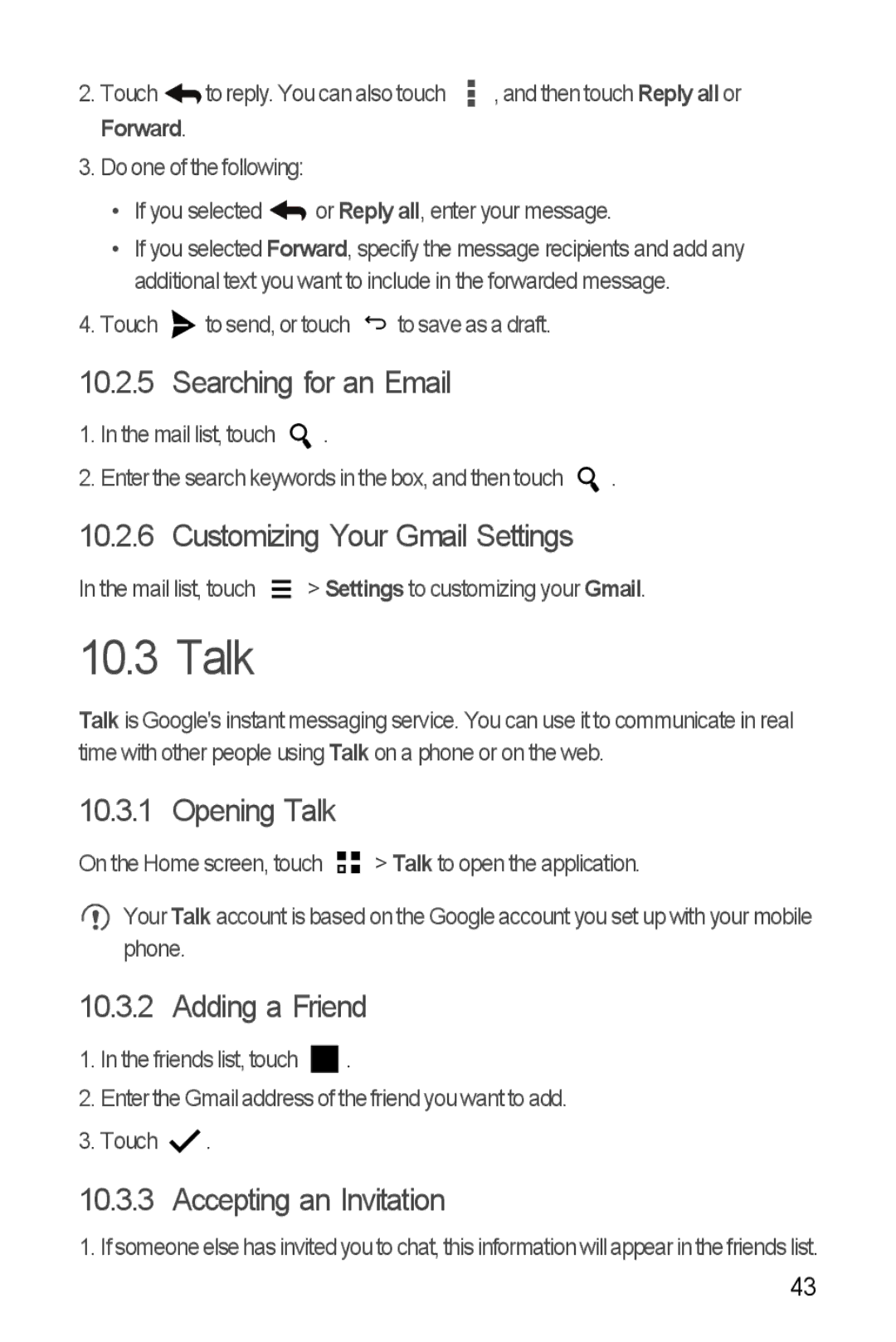 Huawei Y300 manual Talk 