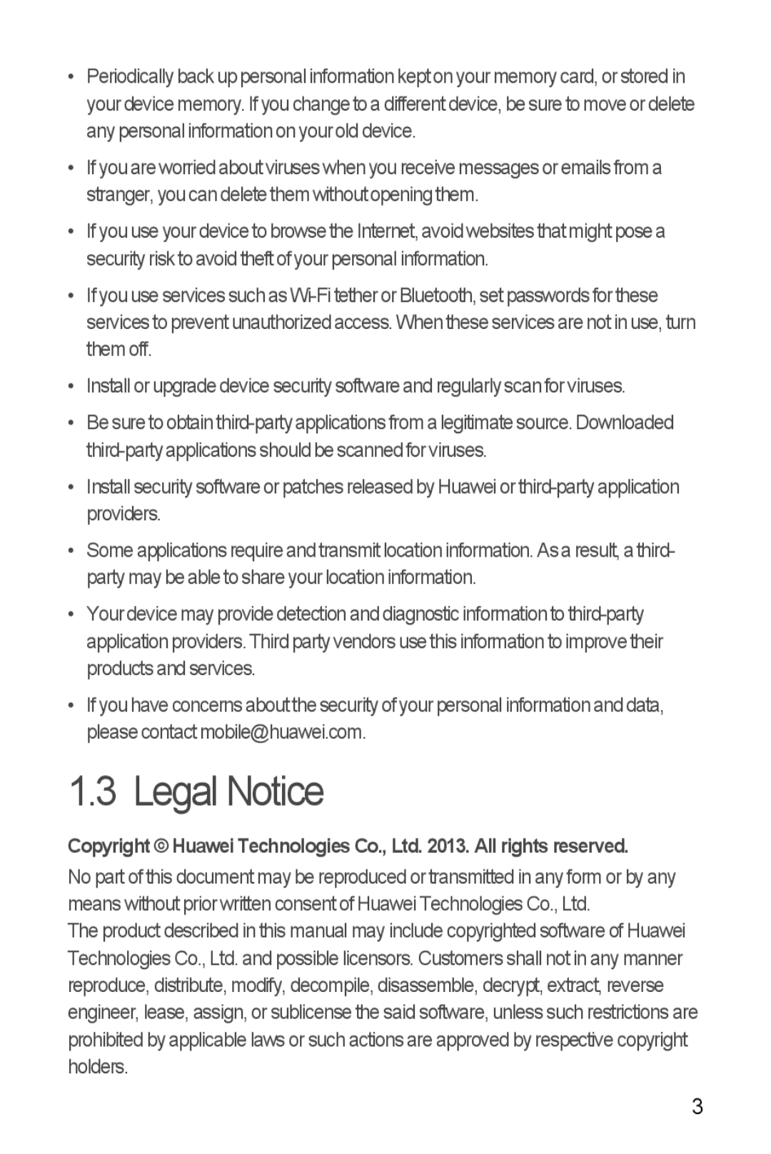 Huawei Y300 manual Legal Notice 