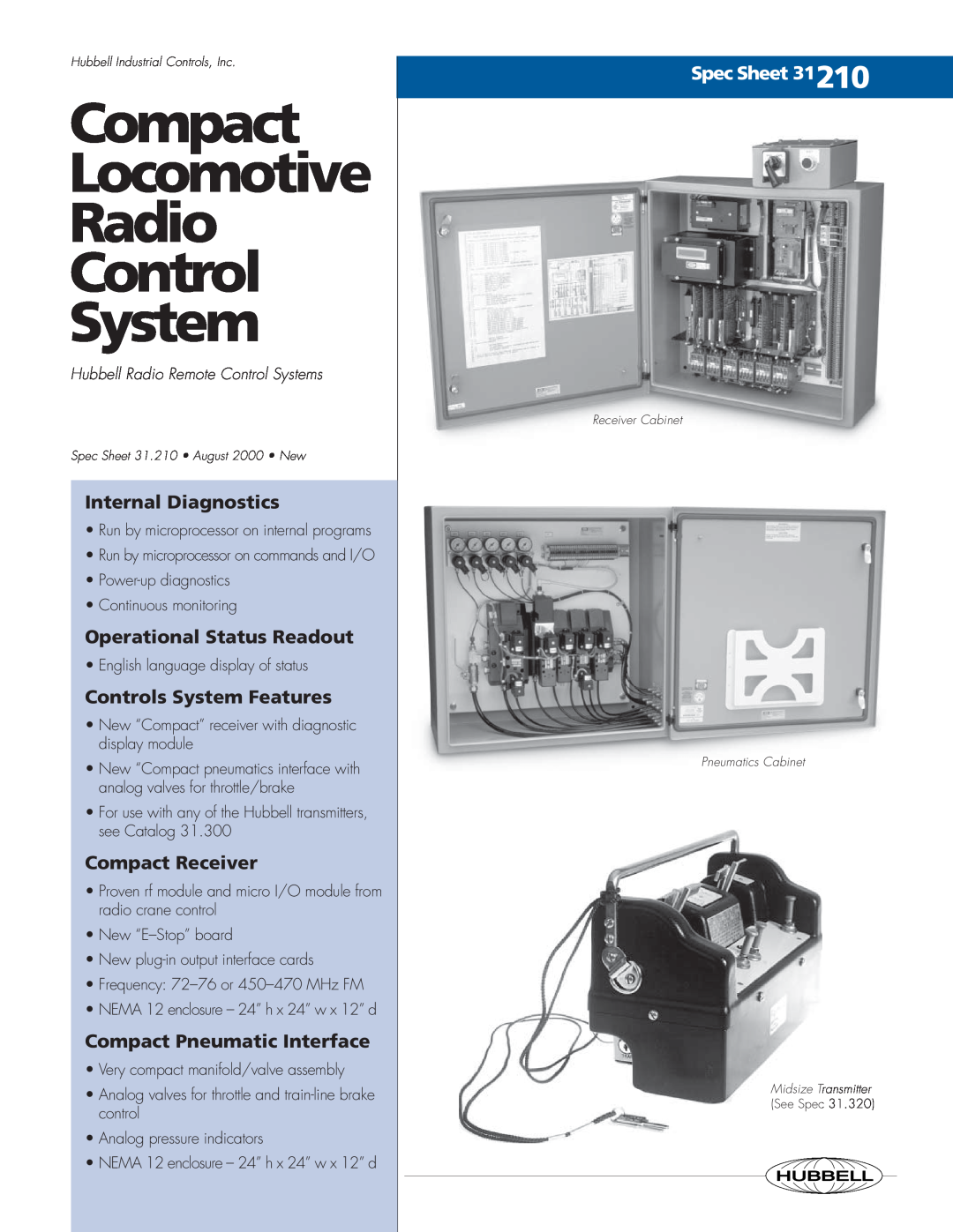 Hubbell 31.210 manual Compact, Locomotive, Radio, Control, System, Internal Diagnostics, Operational Status Readout 