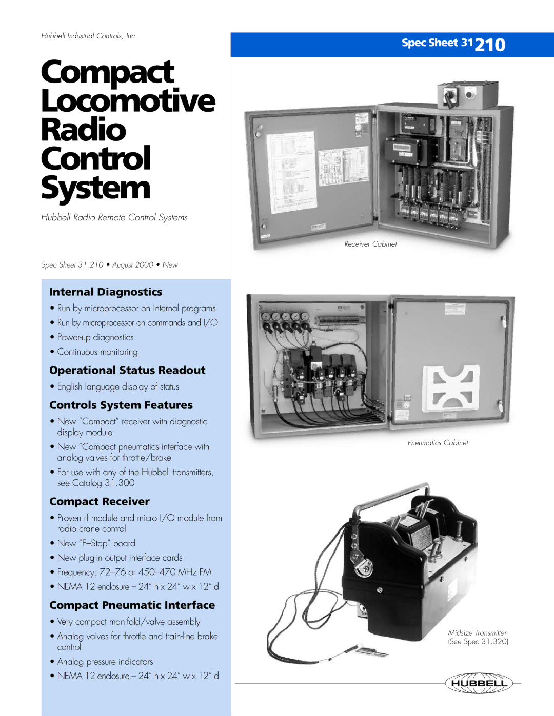 Hubbell 31.210 manual Internal Diagnostics, Operational Status Readout, Controls System Features, Compact Receiver 