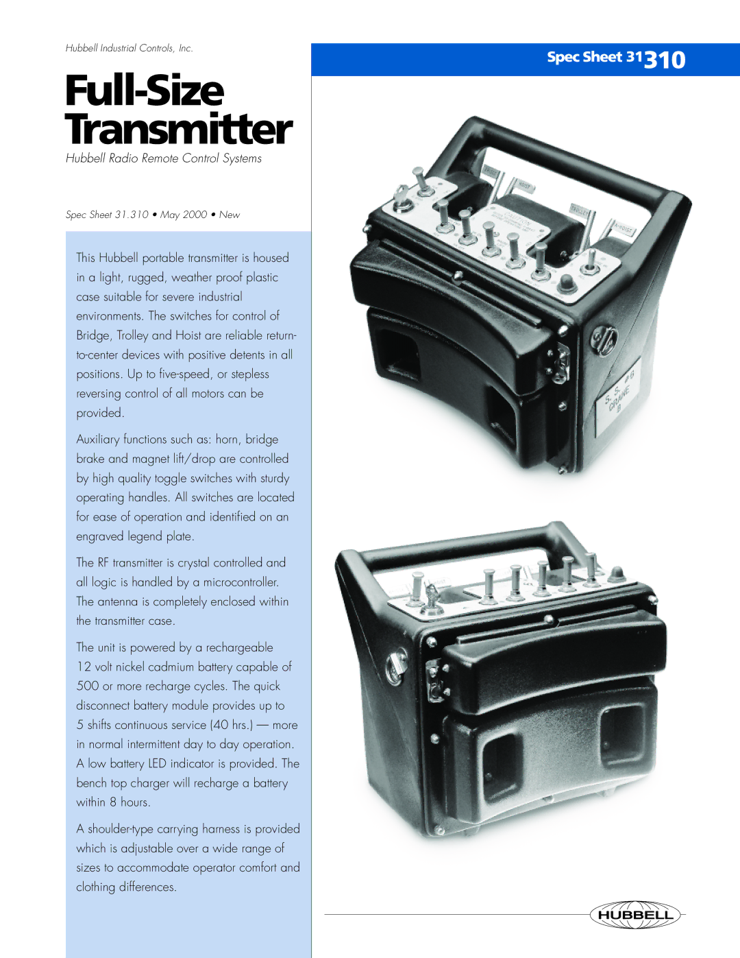 Hubbell 31.310 manual Full-Size Transmitter 