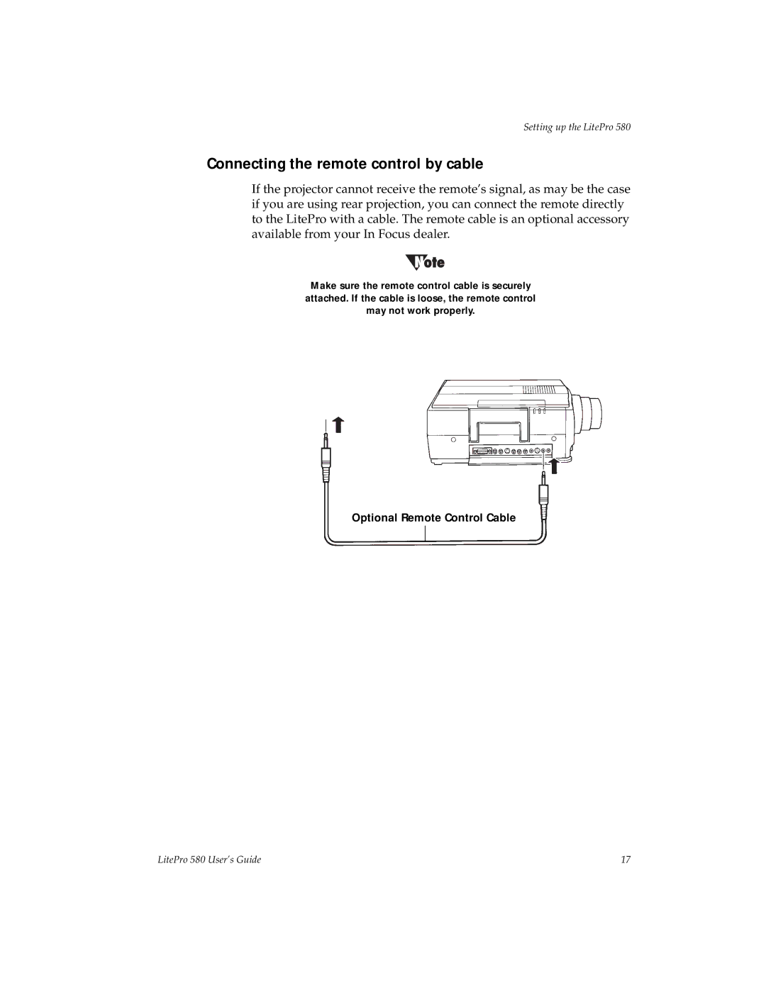 Hubbell 580 manual Connecting the remote control by cable 