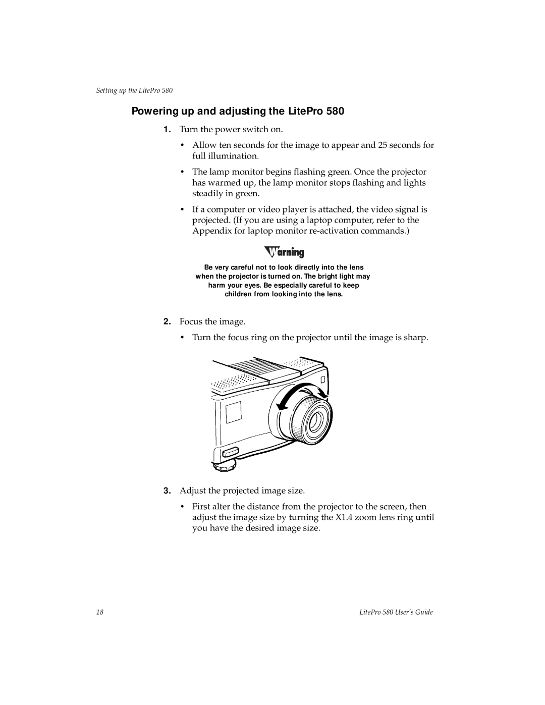 Hubbell 580 manual Powering up and adjusting the LitePro 