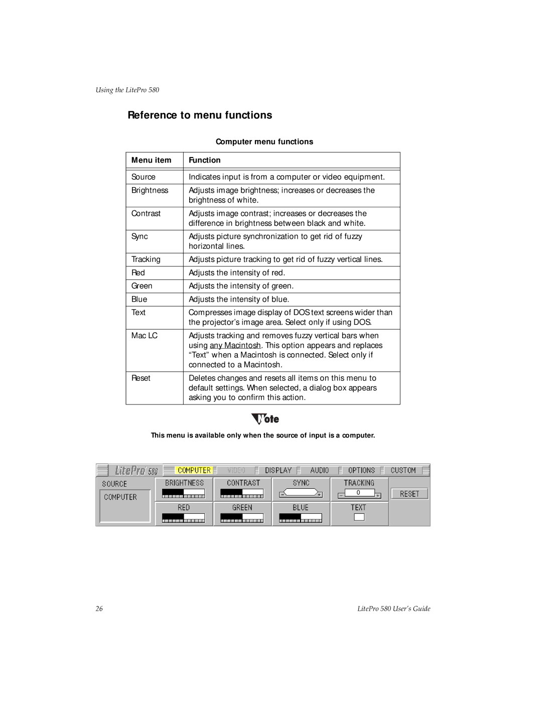 Hubbell 580 manual Reference to menu functions 