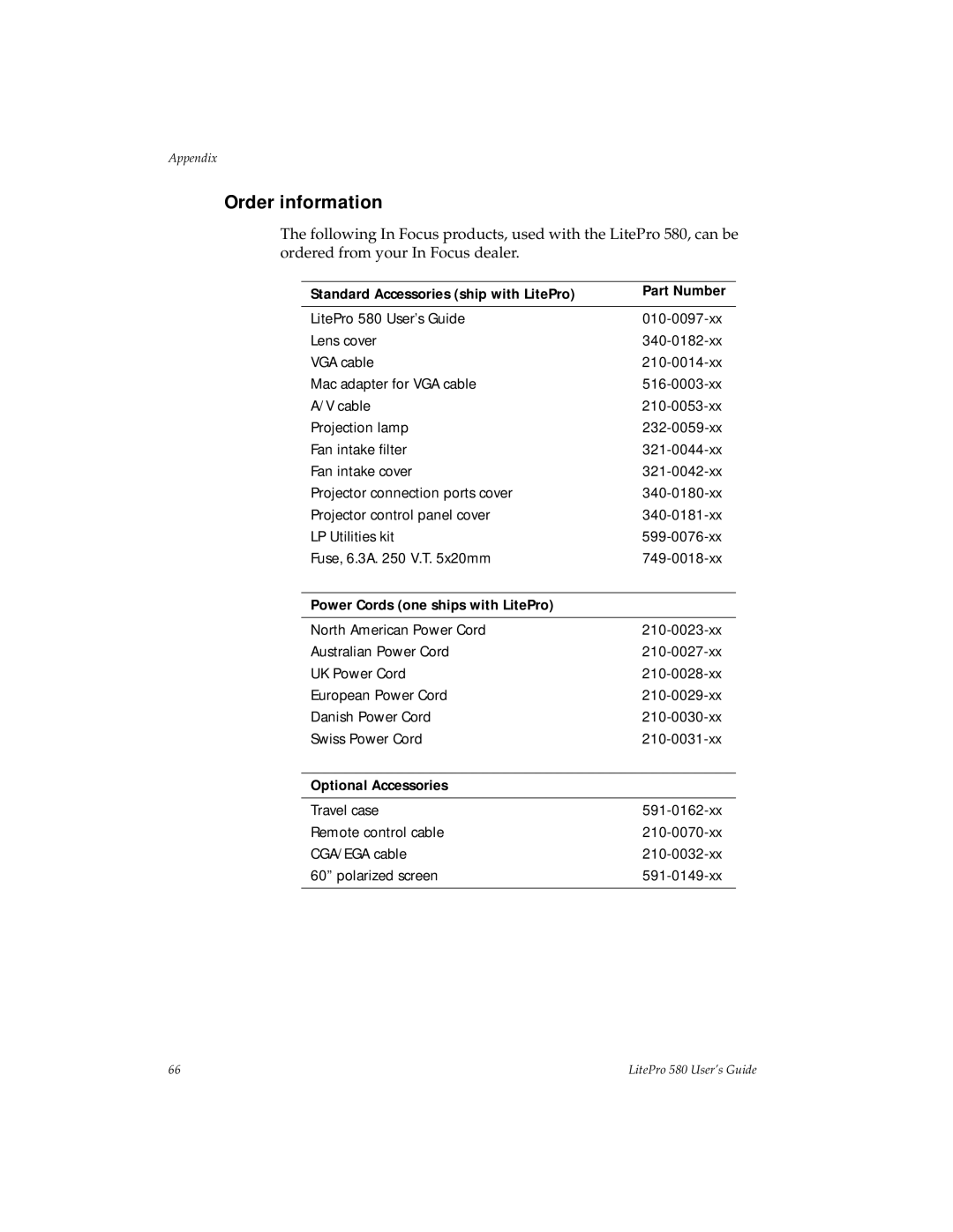 Hubbell 580 manual Order information 