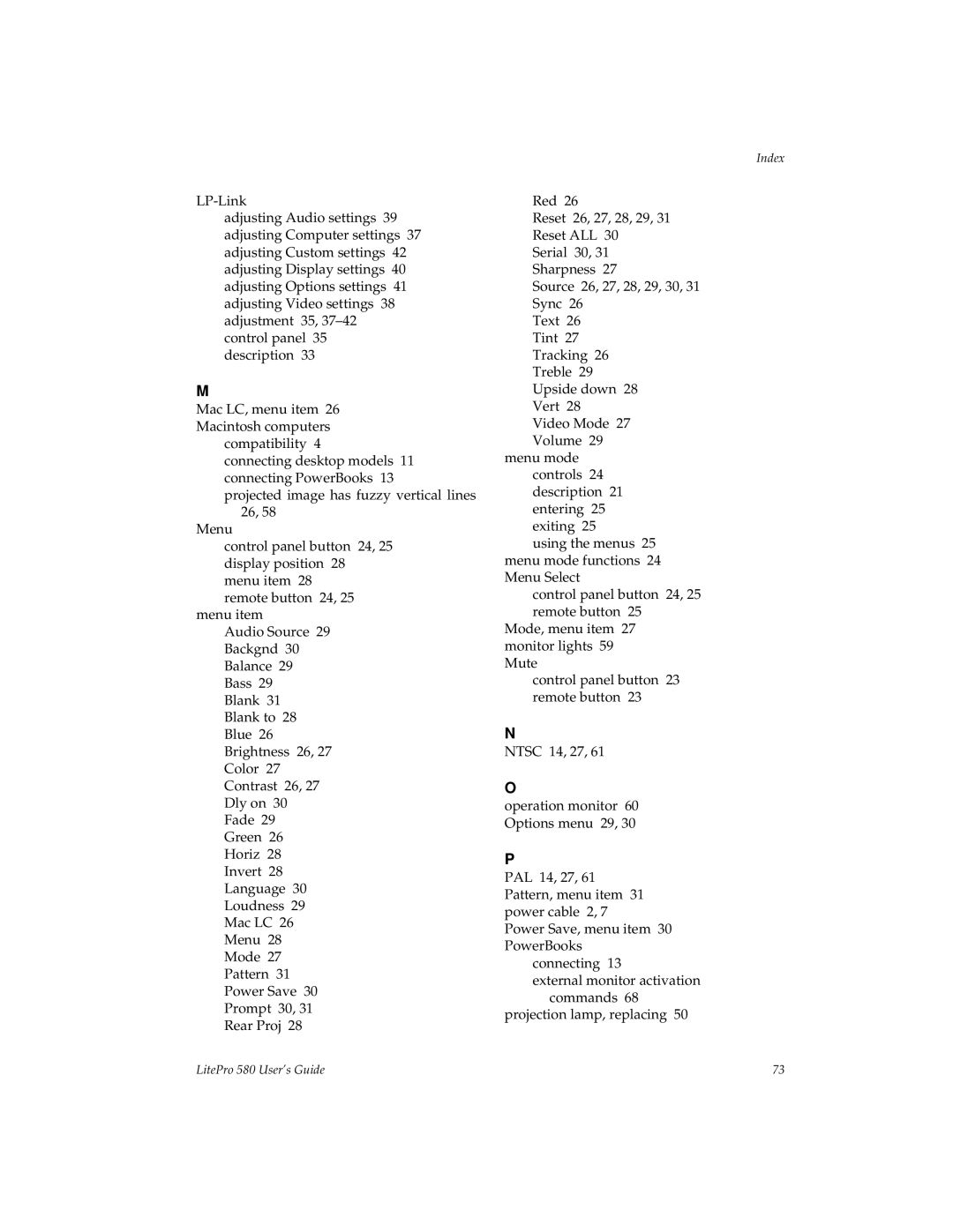 Hubbell 580 manual Index 