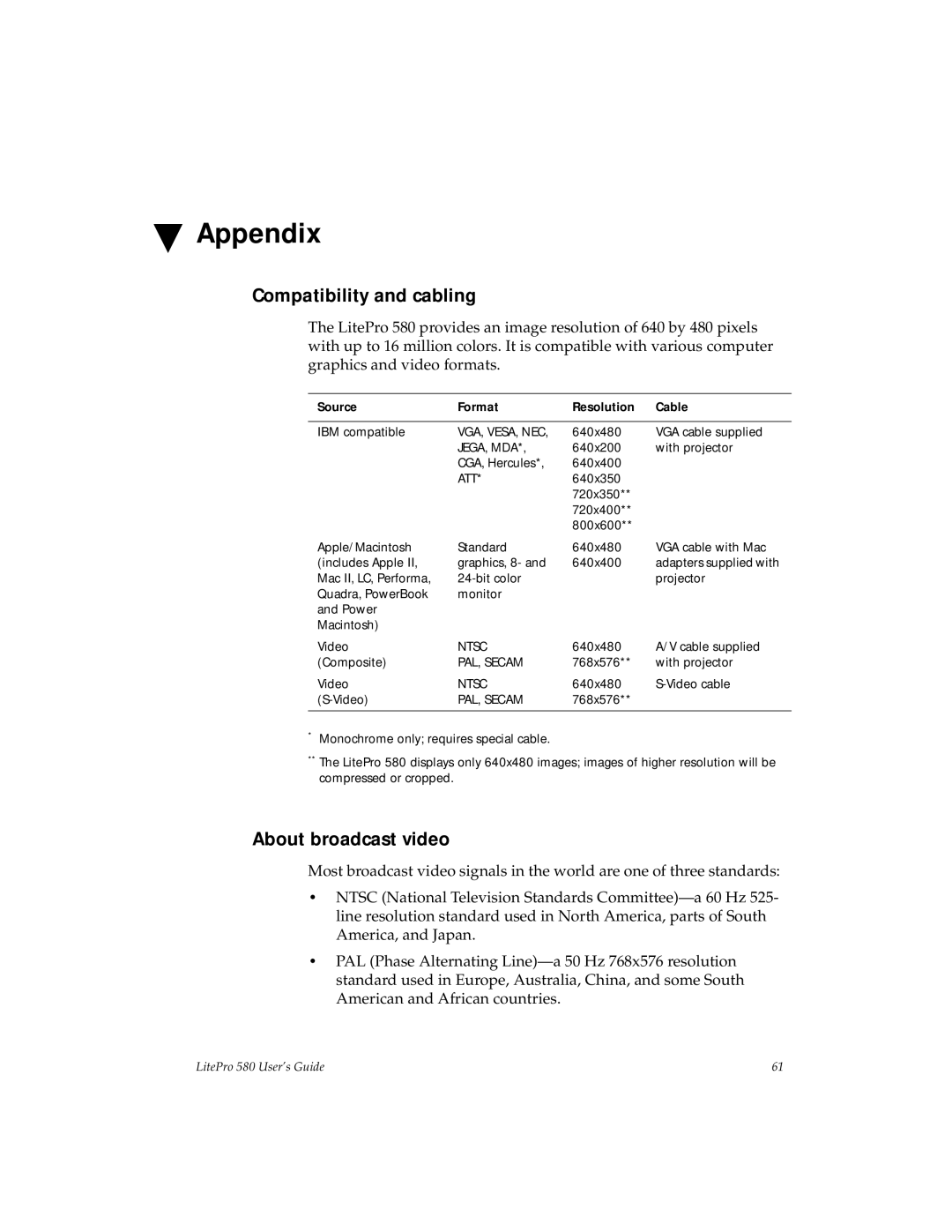 Hubbell 580 manual Appendix, Compatibility and cabling, About broadcast video 