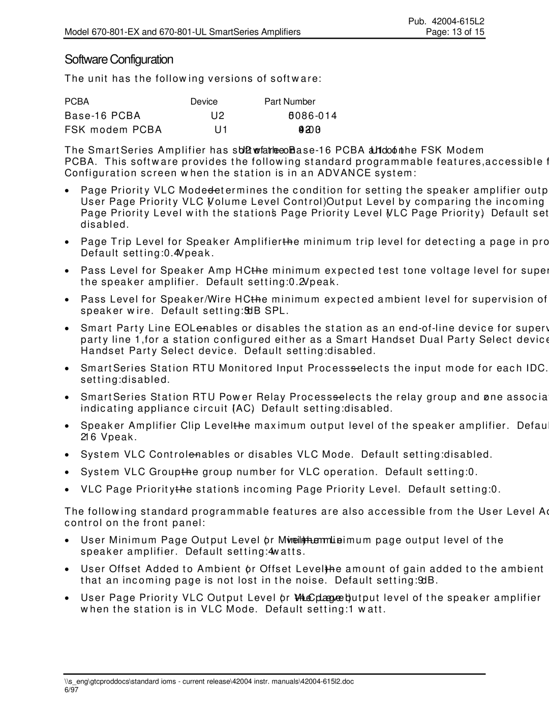 Hubbell 670-801-UL, 670-801-EX manual Software Configuration 