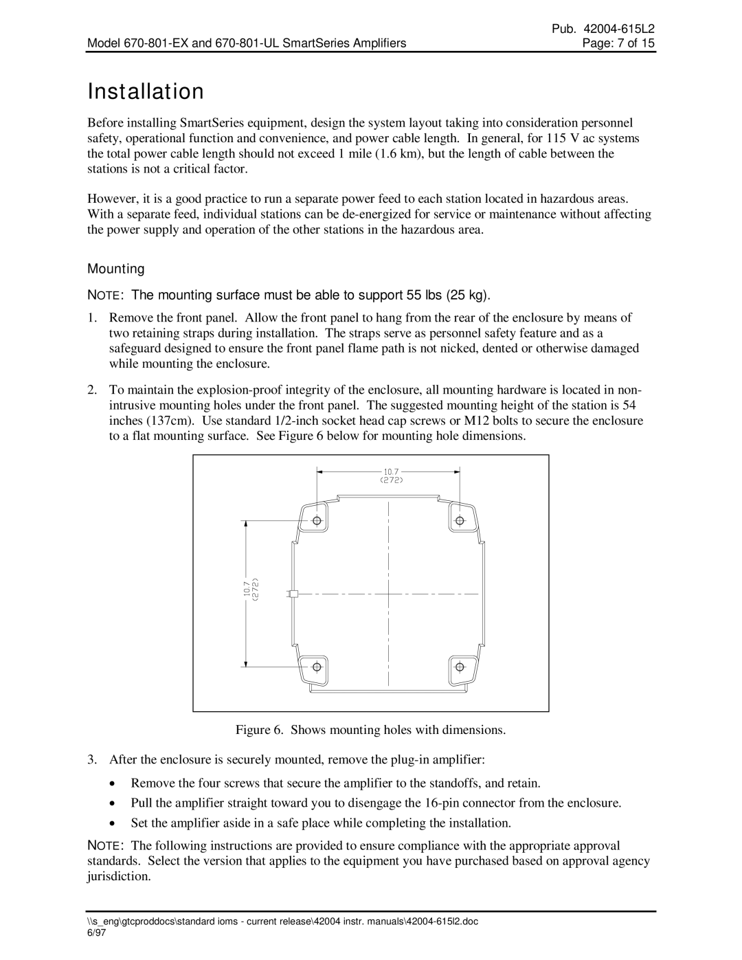 Hubbell 670-801-UL, 670-801-EX manual Installation, Mounting 