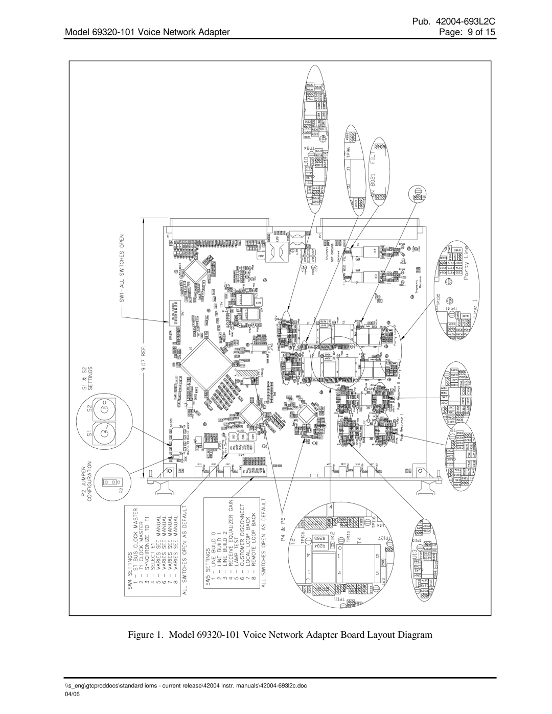 Hubbell manual Model 69320-101 Voice Network Adapter Board Layout Diagram 