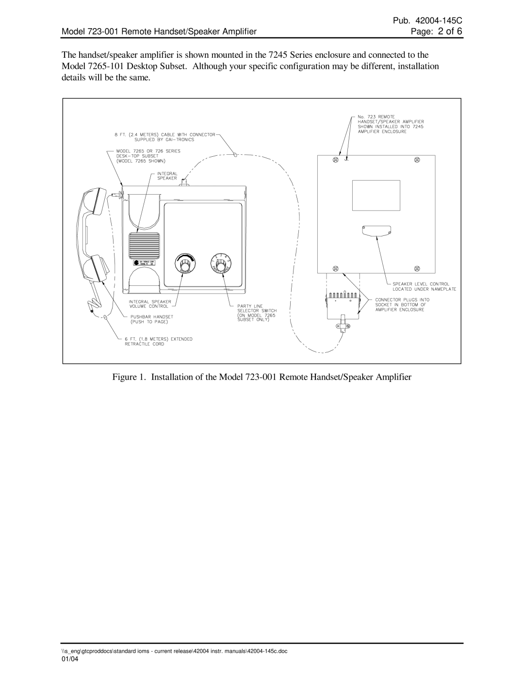 Hubbell specifications Model 723-001 Remote Handset/Speaker Amplifier 