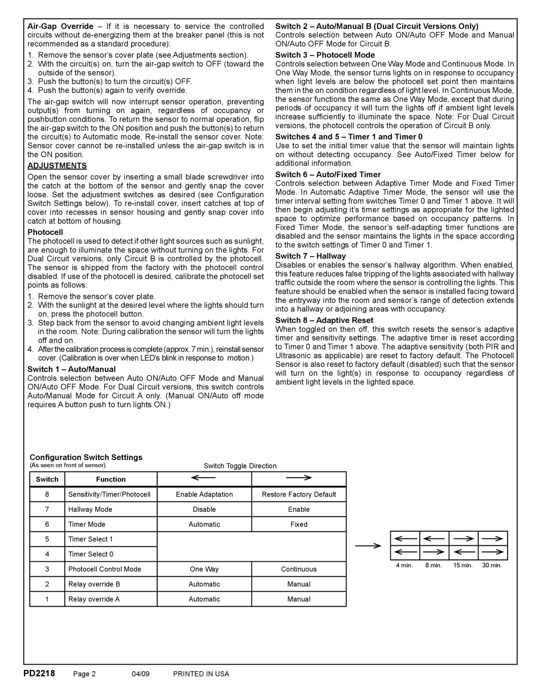 Hubbell CLT1554, CLT2054 manual Adjustments 