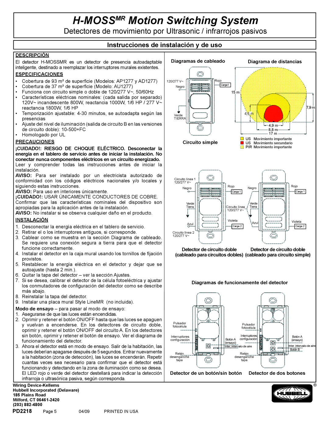 Hubbell CLT2054, CLT1554 manual Descripción, Especificaciones, Precauciones, Instalación 