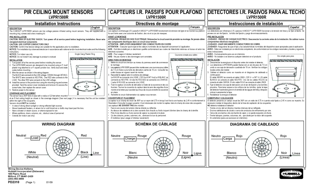 Hubbell CLT2054 manual Description Descripción, PRE-INSTALLATION Avant LE Montage PRE-INSTALACIÓN, Coverage and Placement 