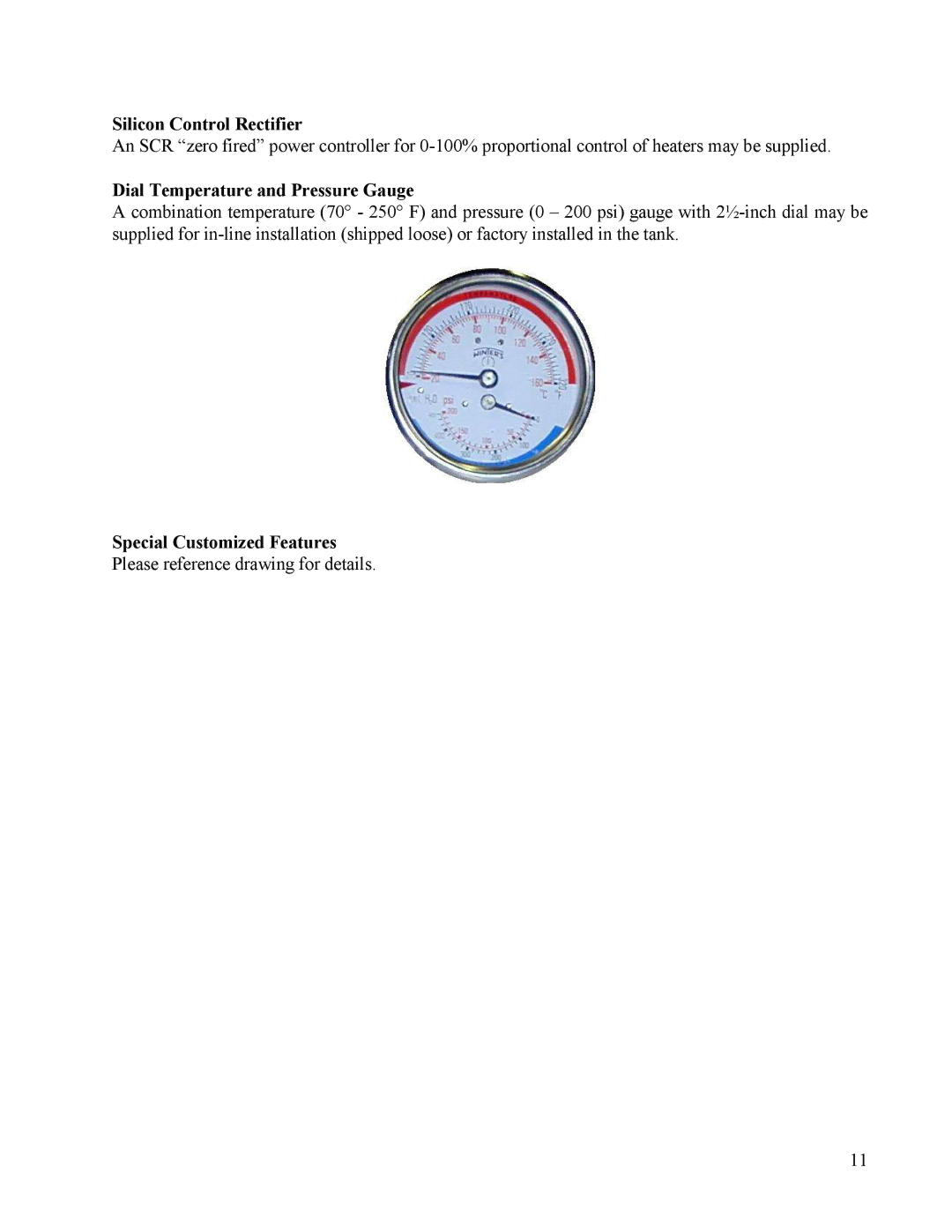 Hubbell CR manual Silicon Control Rectifier, Dial Temperature and Pressure Gauge, Special Customized Features 