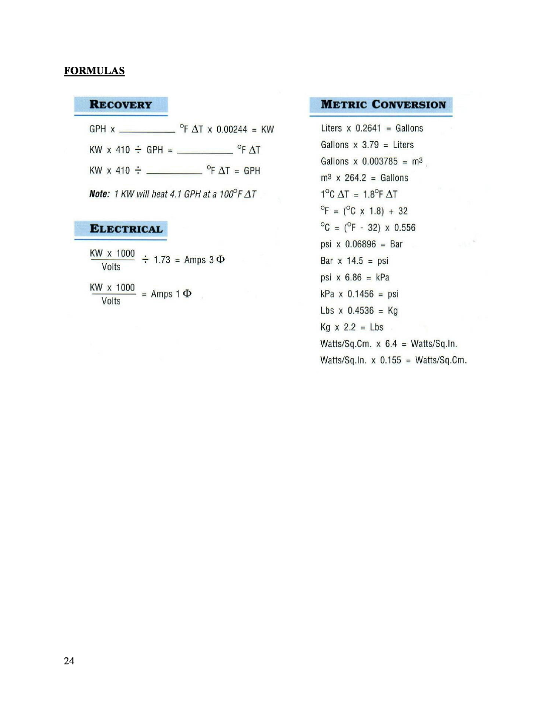 Hubbell CR manual Formulas 