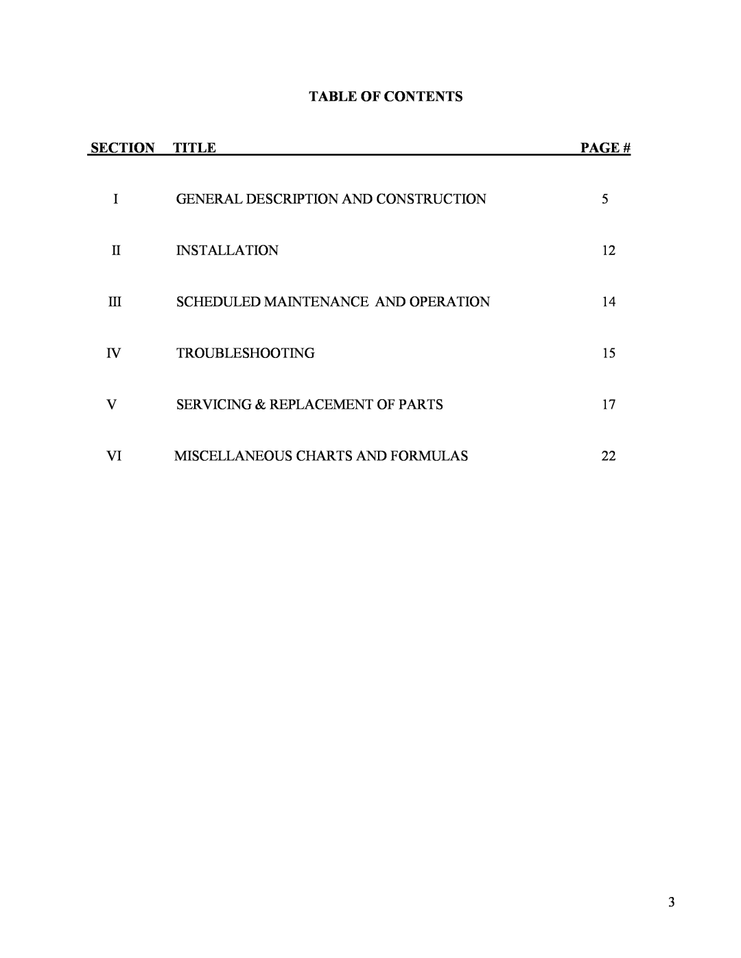 Hubbell CR manual Table Of Contents, Section, Title, Page # 