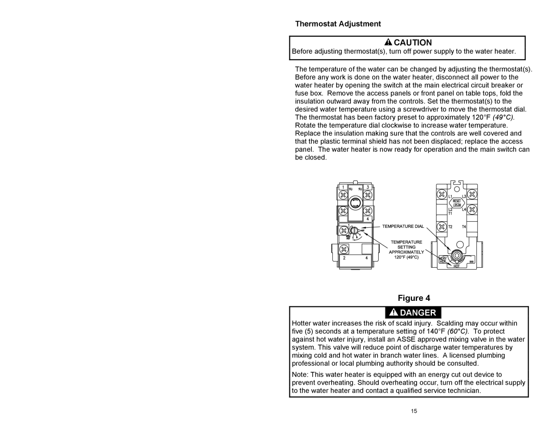 Hubbell Electric Heater Company Electric Water Heater, 238-44422-00L instruction manual Thermostat Adjustment 