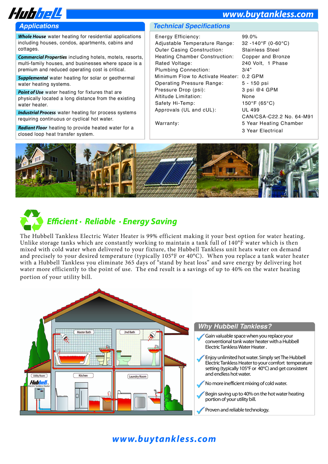 Hubbell Electric Heater Company 220-3 21 kW, 280-3 27 kW, 240-3 24 kW manual Applications, Why Hubbell Tankless? 