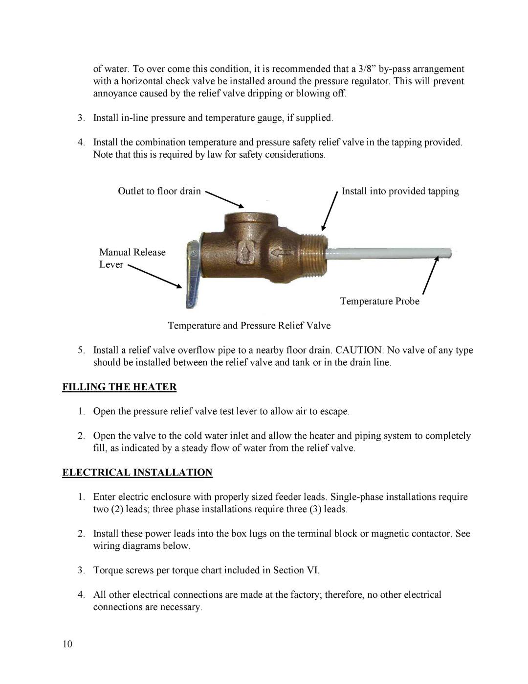 Hubbell Electric Heater Company A manual Filling the Heater, Electrical Installation 