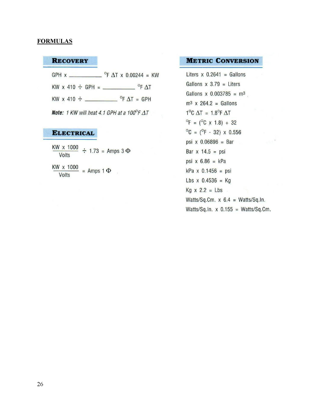 Hubbell Electric Heater Company A manual Formulas 