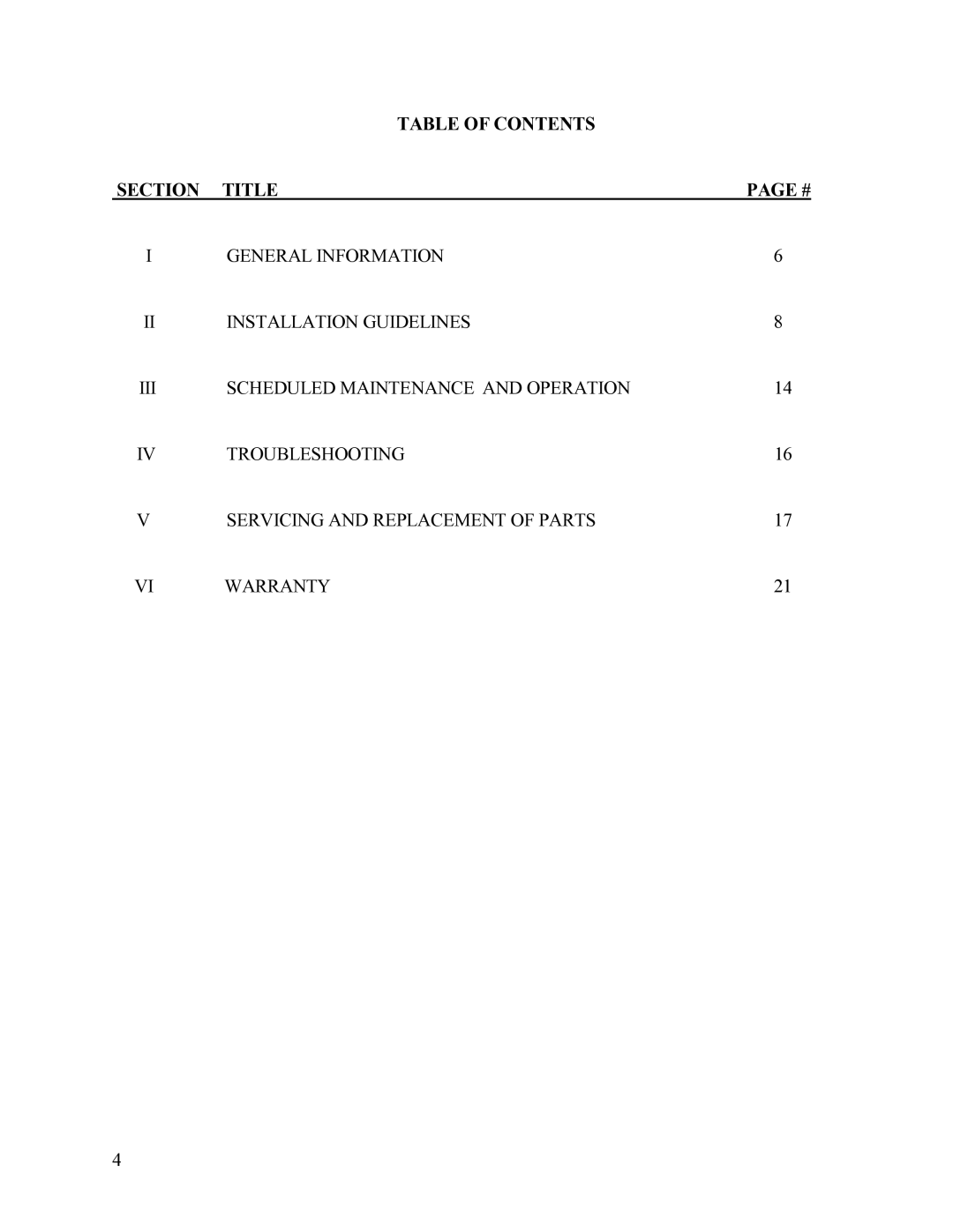 Hubbell Electric Heater Company CE110 manual Table of Contents Section Title 