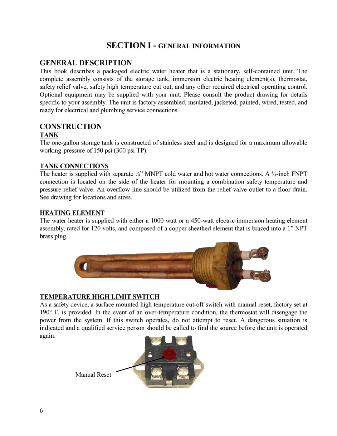 Hubbell Electric Heater Company CE110 manual General Description, Construction 