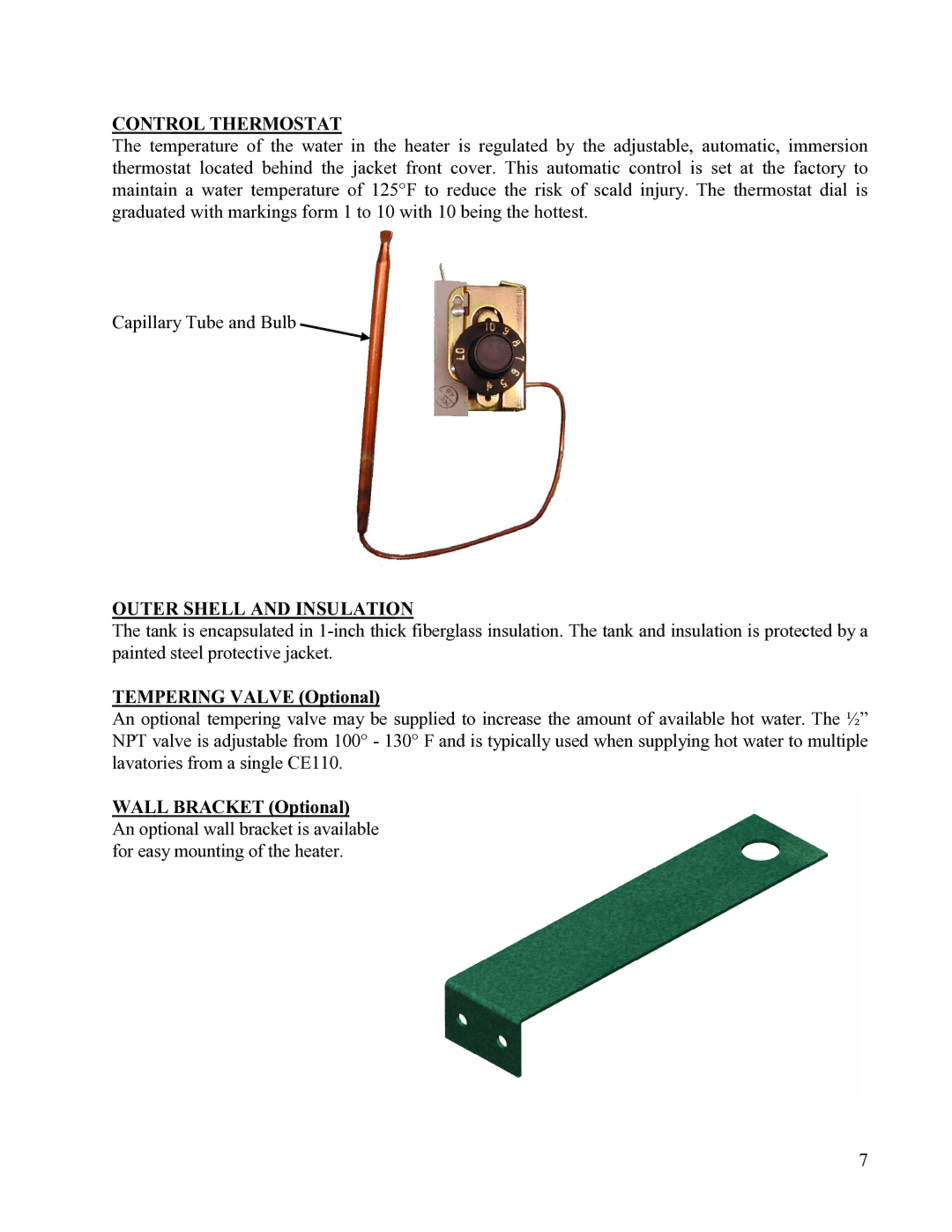 Hubbell Electric Heater Company CE110 manual Control Thermostat, Outer Shell and Insulation 