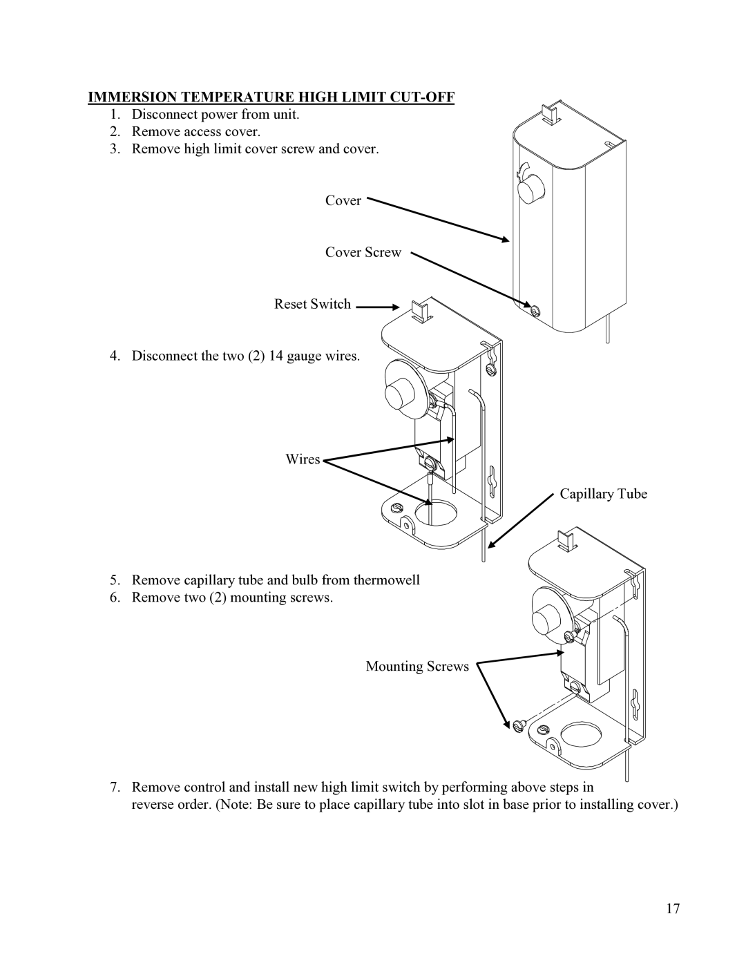 Hubbell Electric Heater Company D manual Immersion Temperature High Limit CUT-OFF 