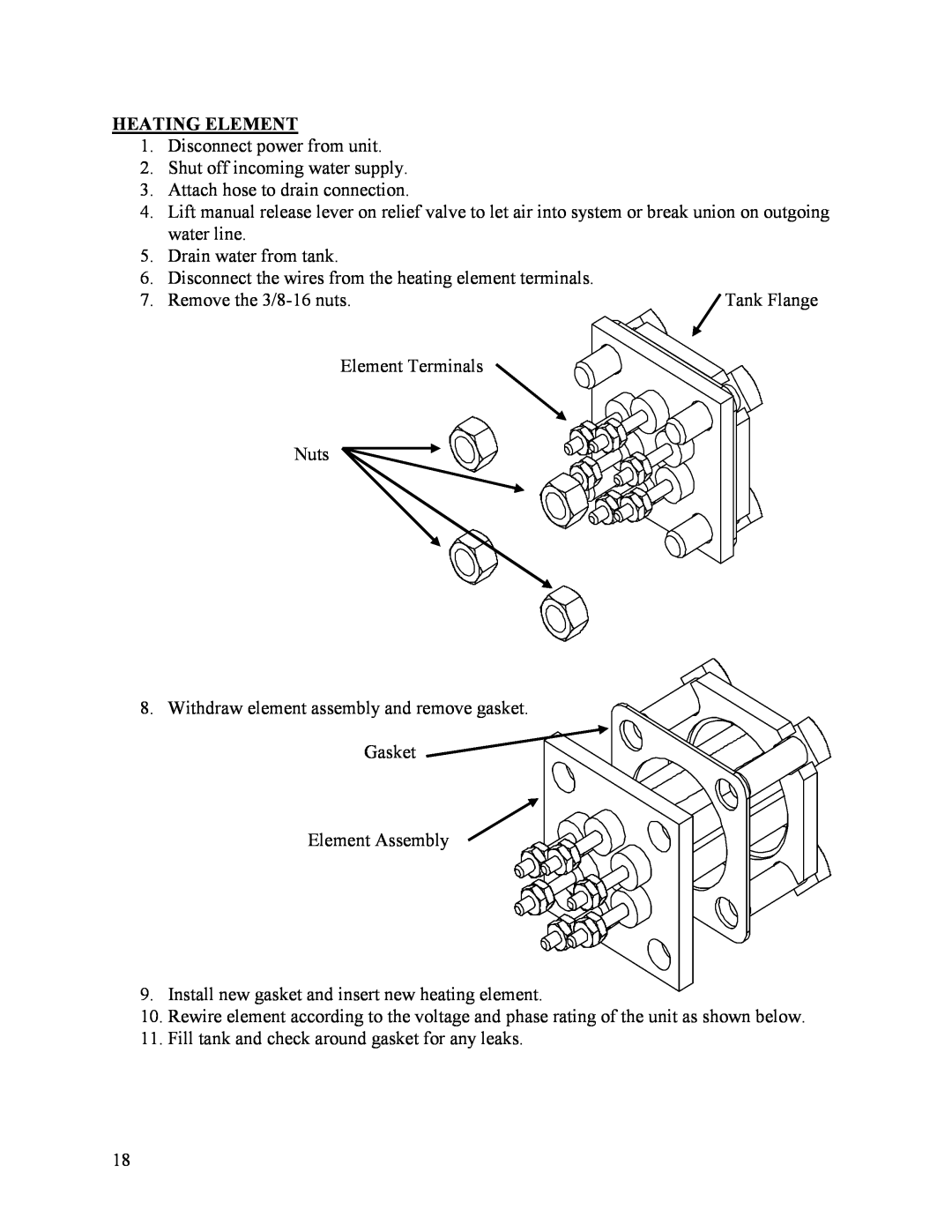 Hubbell Electric Heater Company manual Heating Element, Disconnect power from unit 