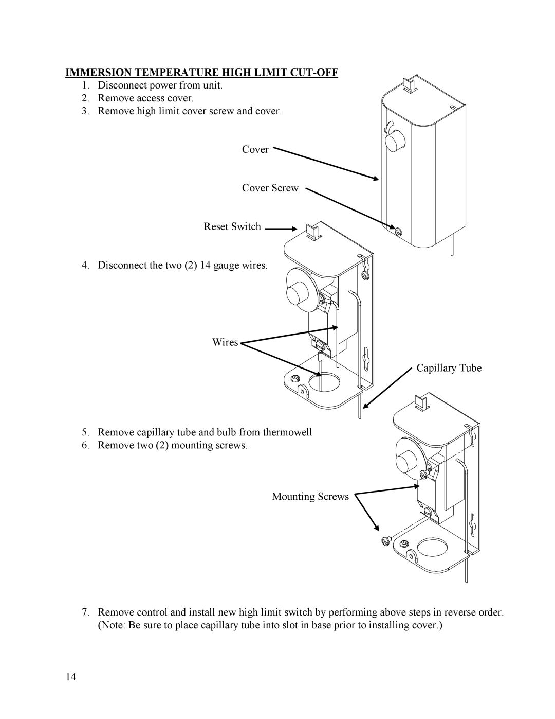 Hubbell Electric Heater Company E manual Immersion Temperature High Limit CUT-OFF 