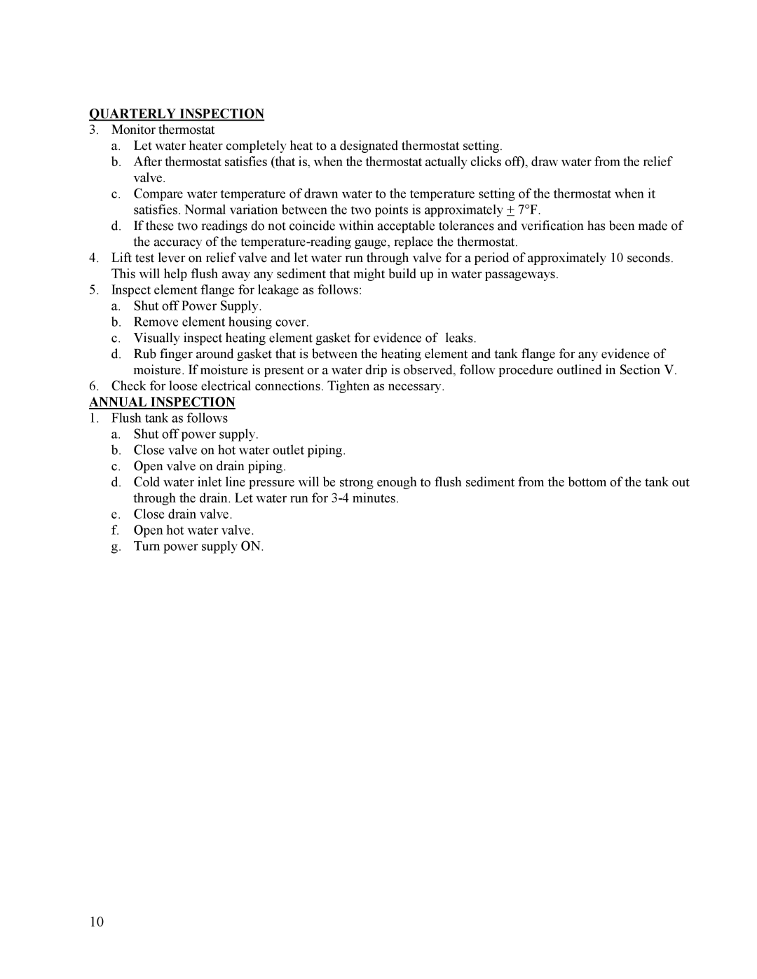 Hubbell Electric Heater Company EMV manual Quarterly Inspection, Annual Inspection 