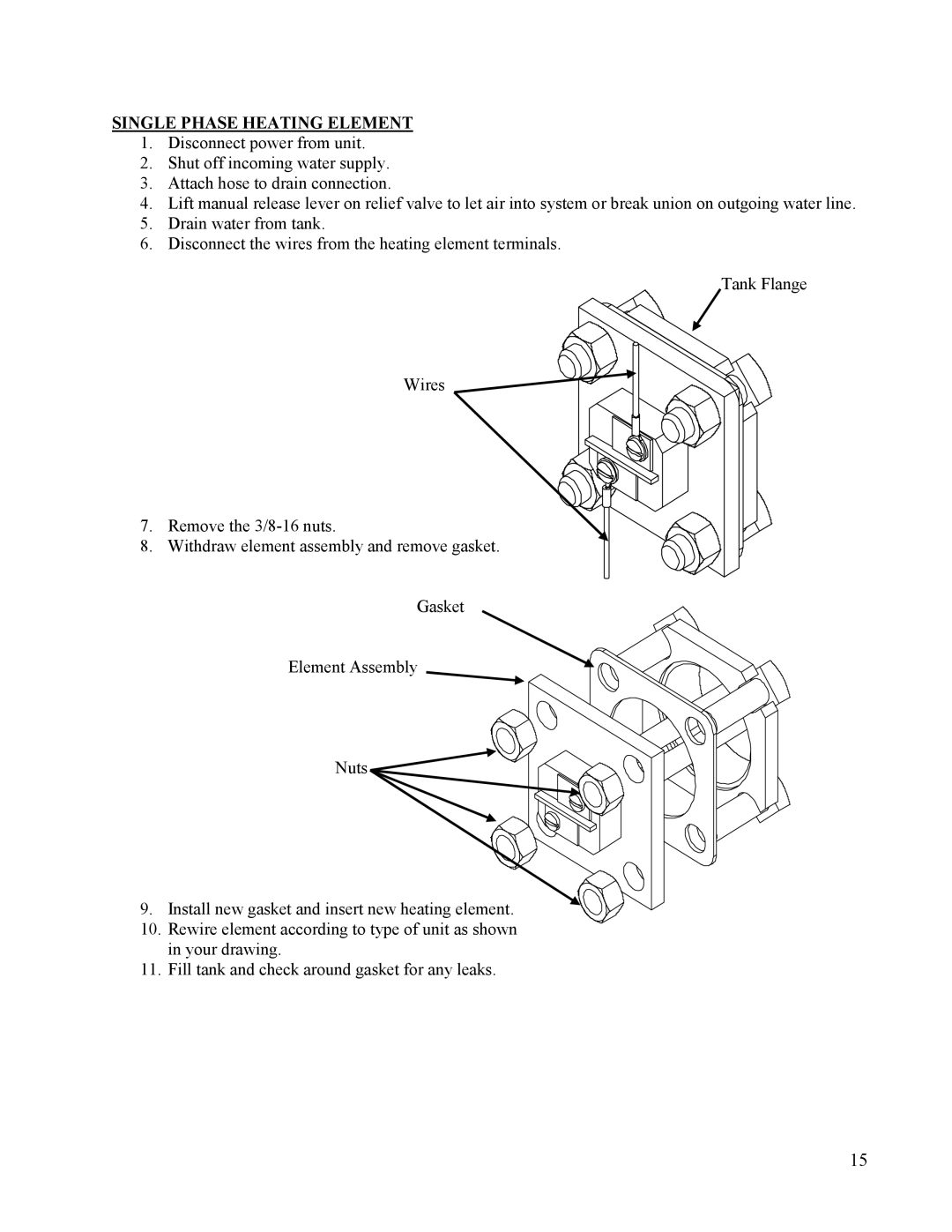 Hubbell Electric Heater Company EMV manual Single Phase Heating Element 