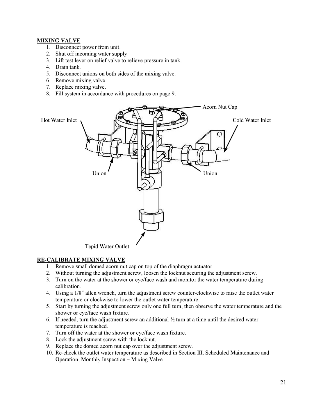 Hubbell Electric Heater Company EMV manual RE-CALIBRATE Mixing Valve 